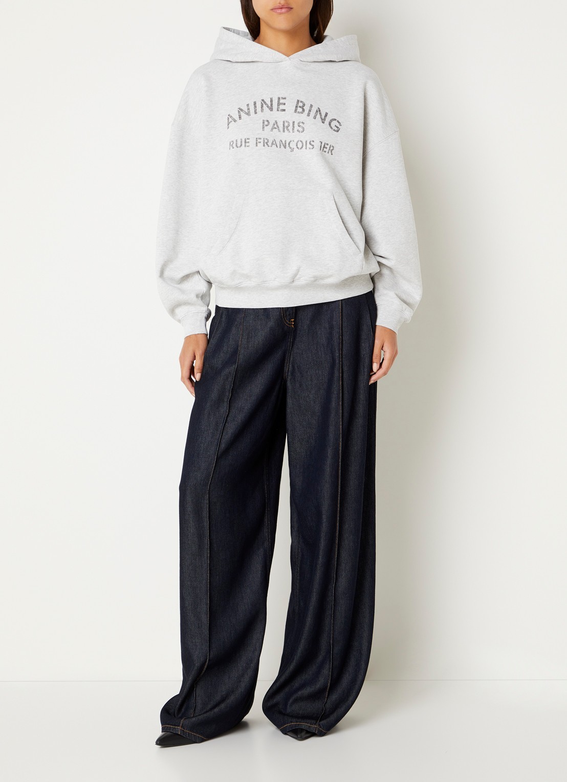Anine Bing Harvey hoodie met logoprint - voorkant 2 grijsmele
