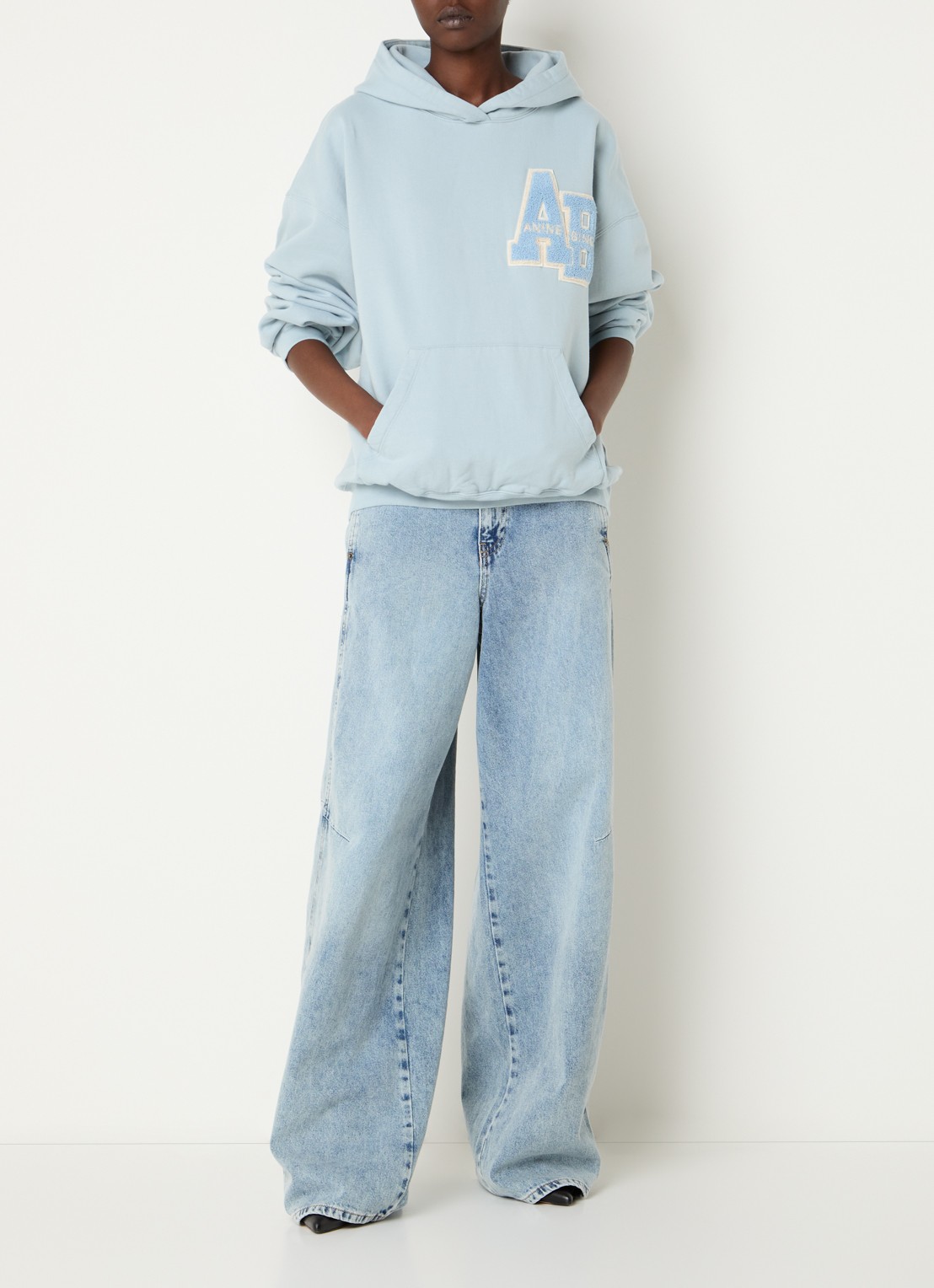 Anine Bing Harvey hoodie met patchwork - voorkant 5 blauw