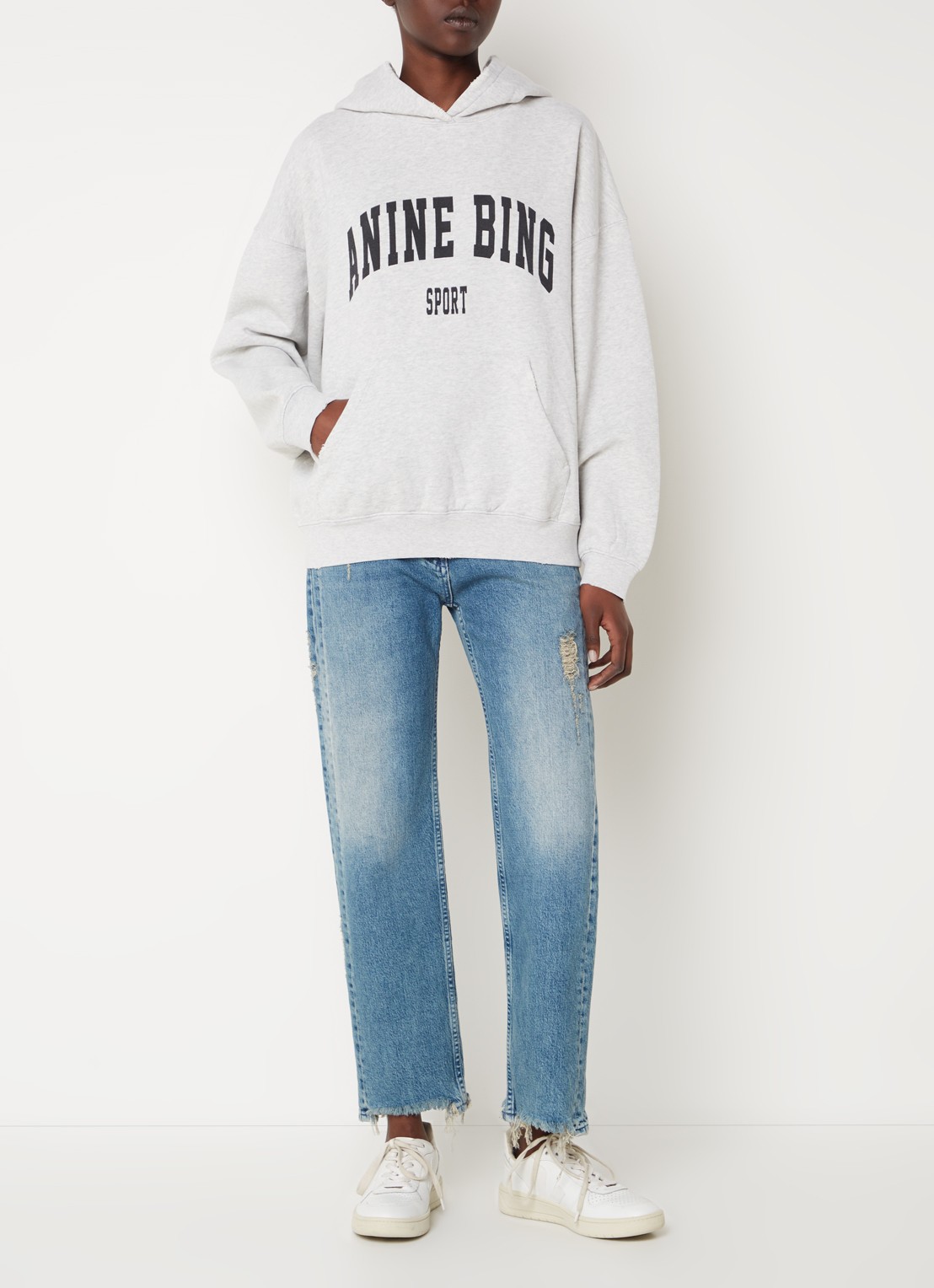 Anine Bing Harvey oversized hoodie met logoprint - voorkant 2 grijsmele