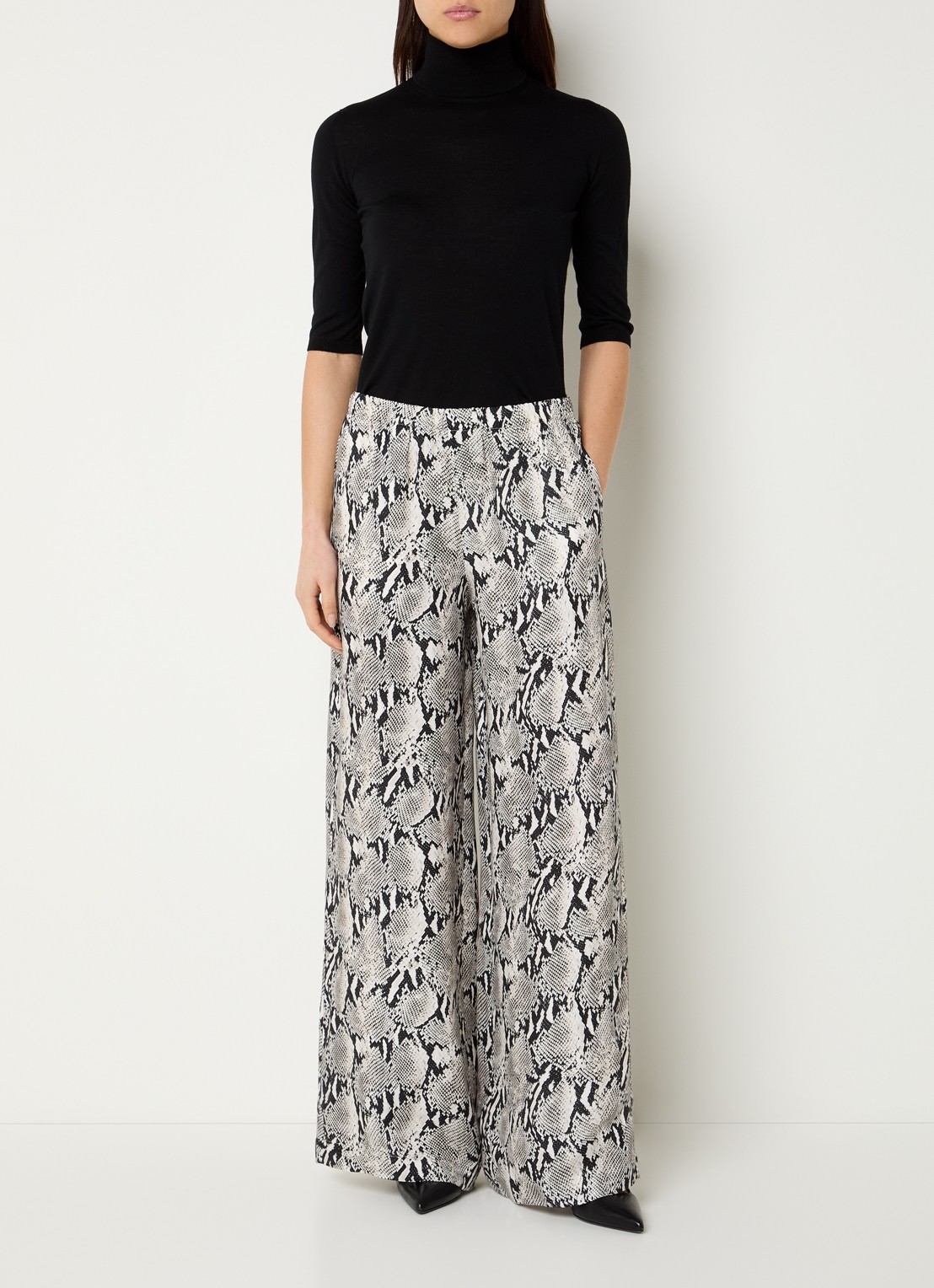 Anine Bing High waist wide fit pantalon met slangenprint en steekzakken - voorkant 2 multicolor