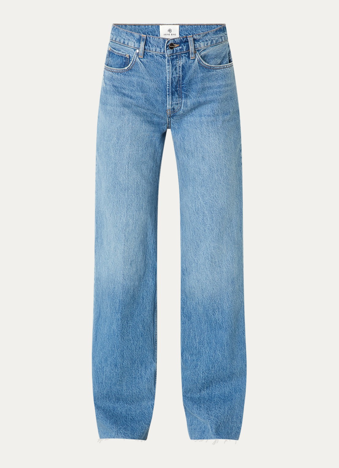 Anine Bing Hugh high waist straight leg jeans met medium wassing en steekzakken  - voorkant 4 indigo