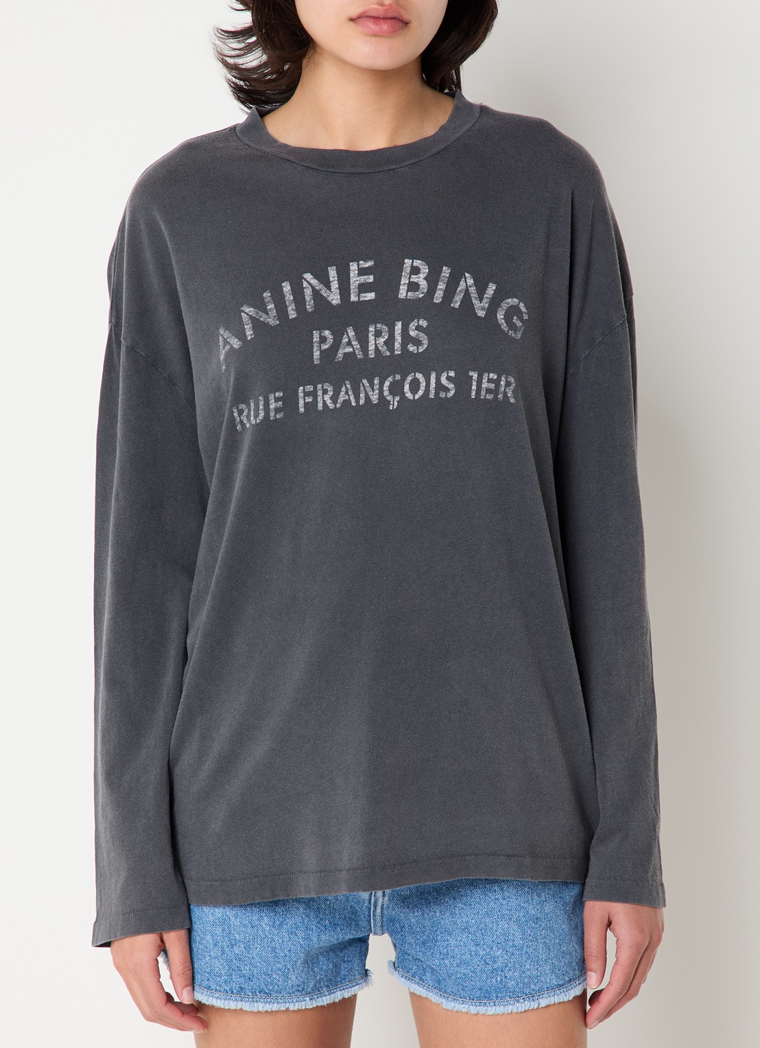 Anine Bing Ivan T-shirt met logoprint - detail 2 antraciet