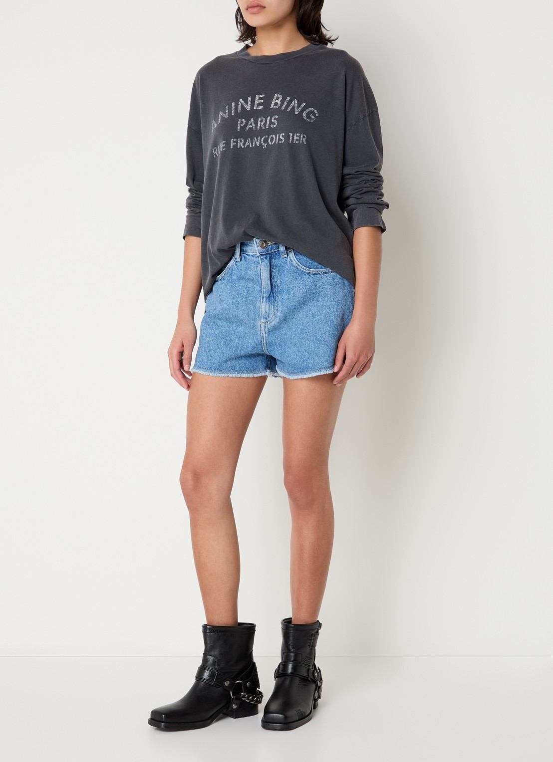 Anine Bing Ivan T-shirt met logoprint - voorkant 4 antraciet