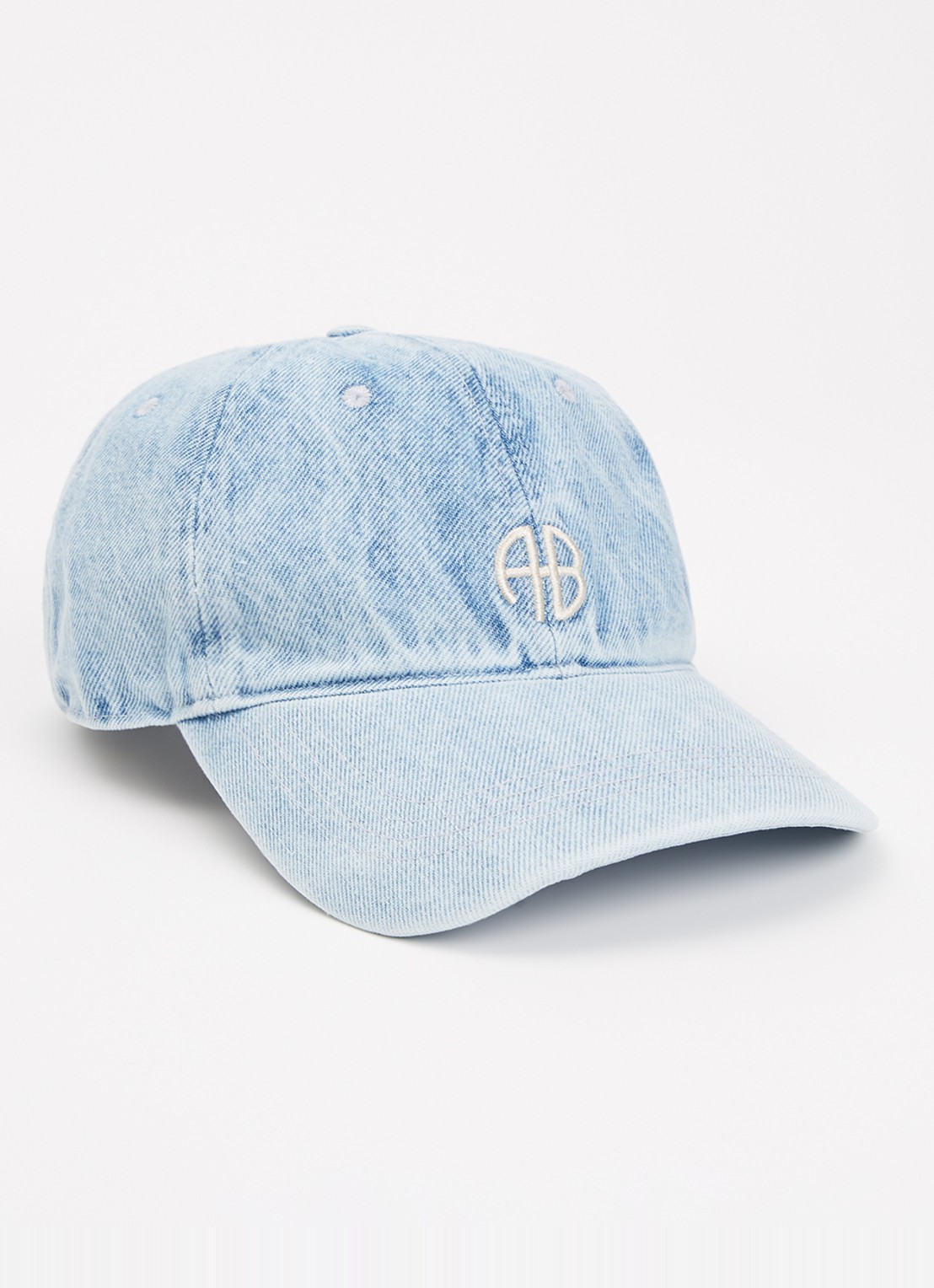 Anine Bing Jeremy pet van denim met logoborduring - voorkant 2 blauwgrijs
