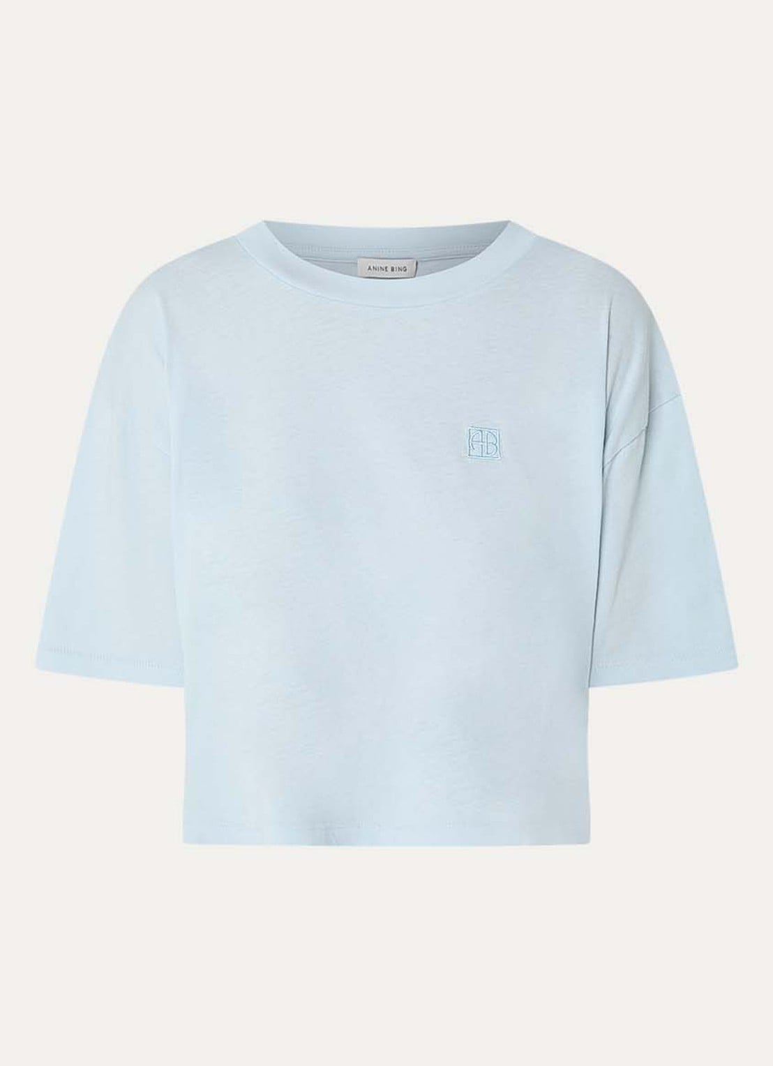 Anine Bing Johnny cropped T-shirt met logo - voorkant 2 lichtblauw