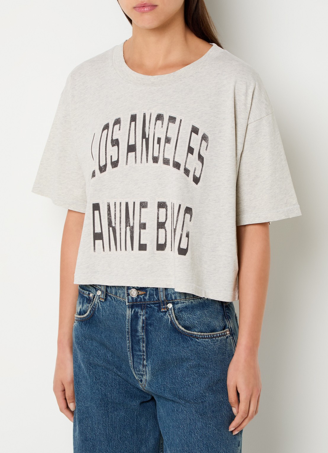 Anine Bing Johnny cropped T-shirt met logoprint  - detail 4 lichtgrijs