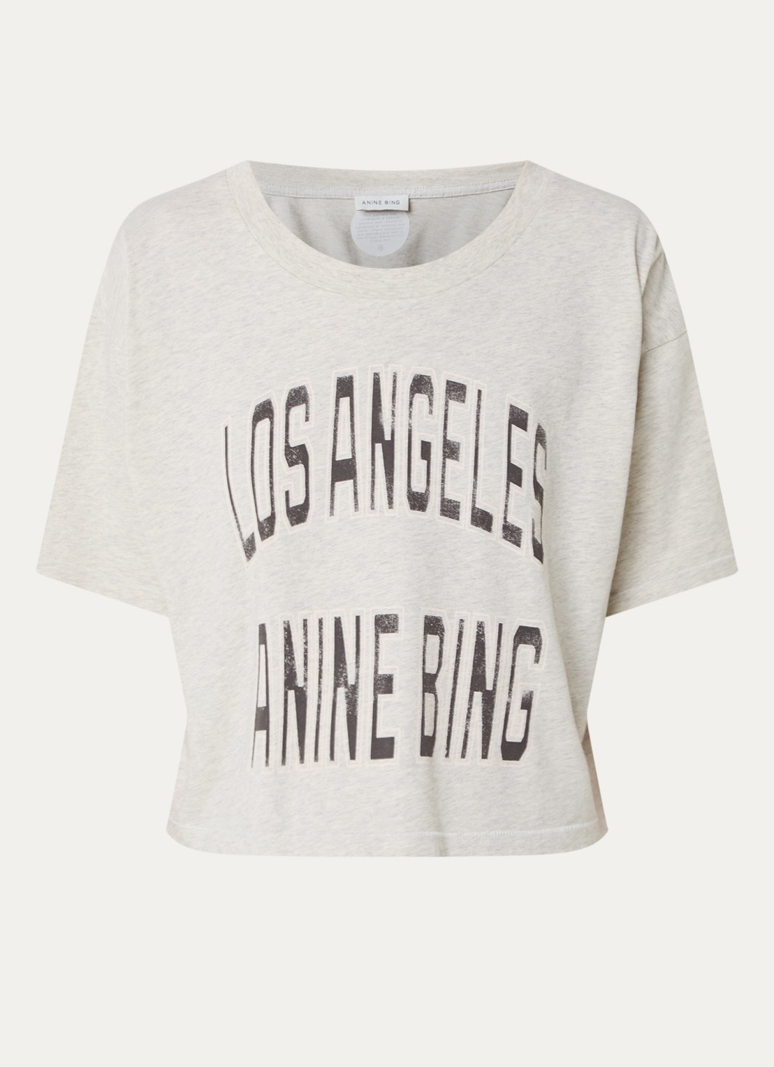 Anine Bing Johnny cropped T-shirt met logoprint  - voorkant lichtgrijs