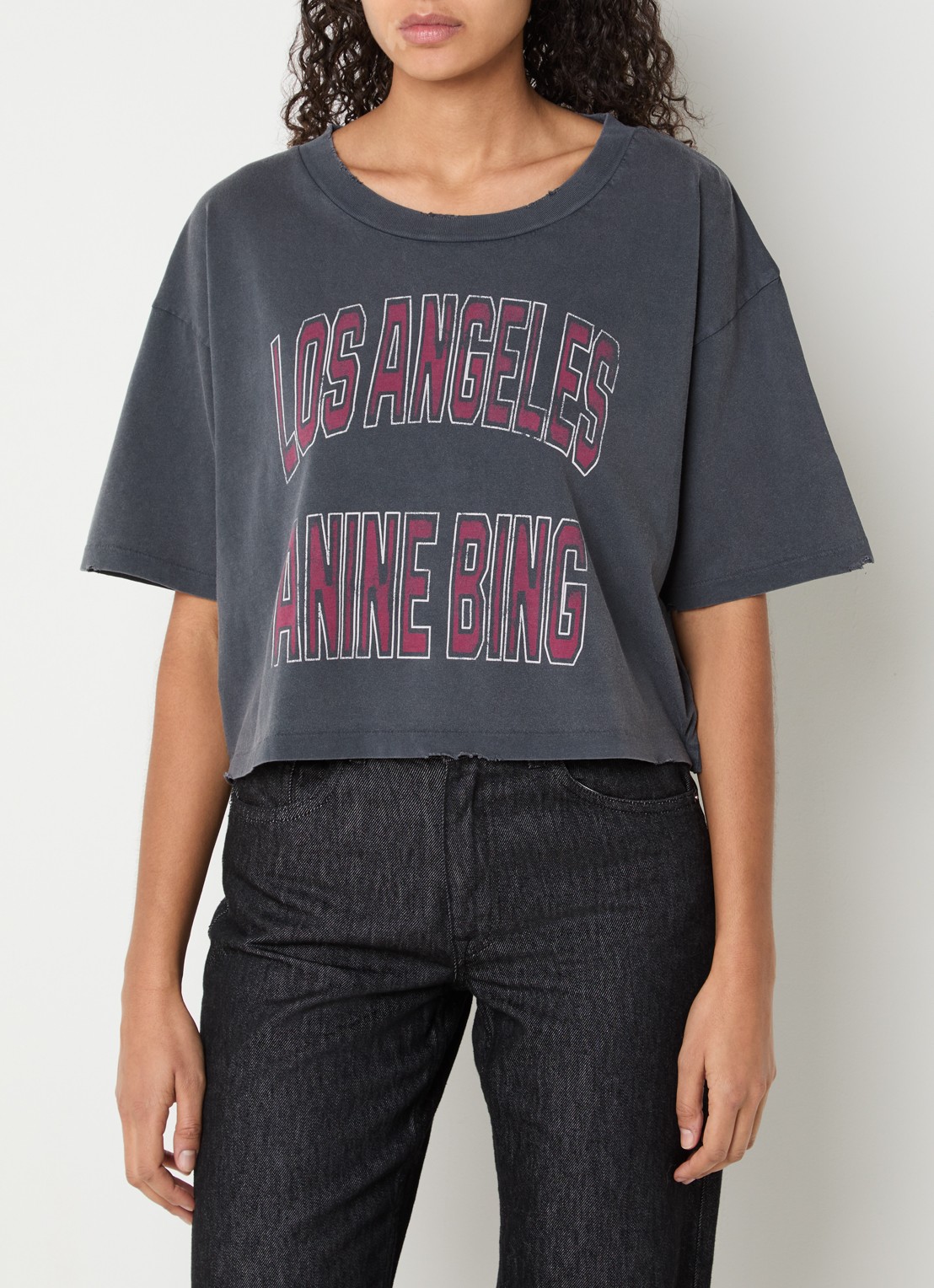 Anine Bing Johnny cropped T-shirt met logoprint - detail 3 antraciet