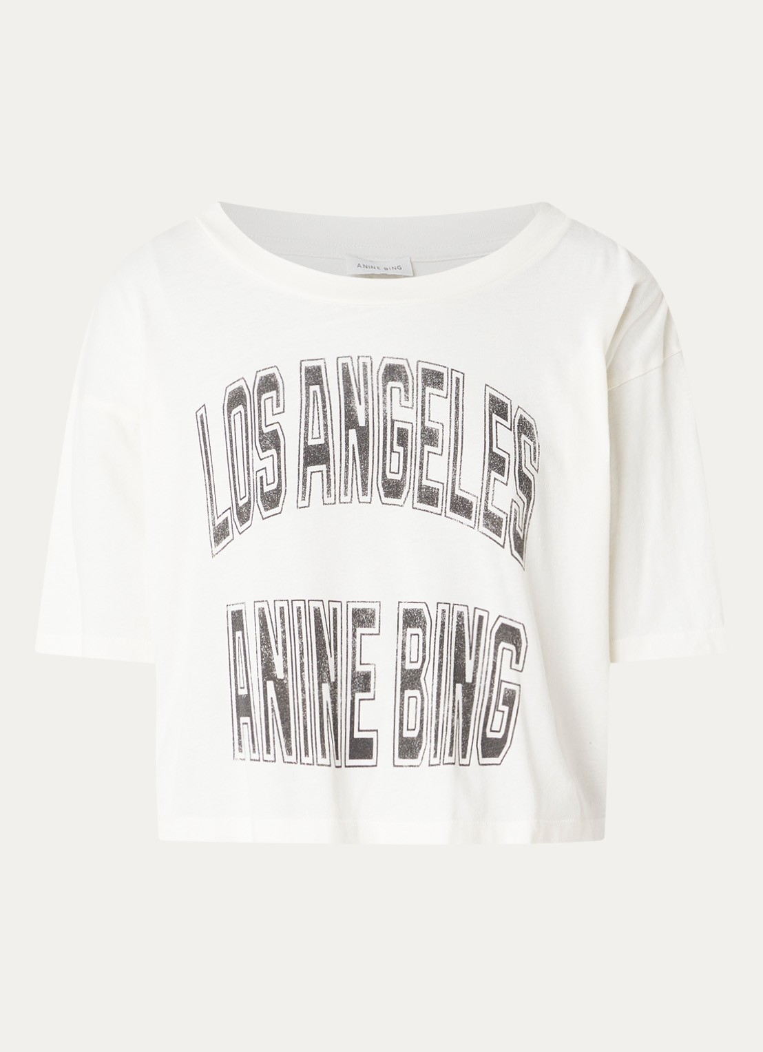 Anine Bing Johnny cropped T-shirt met logoprint - voorkant gebroken wit