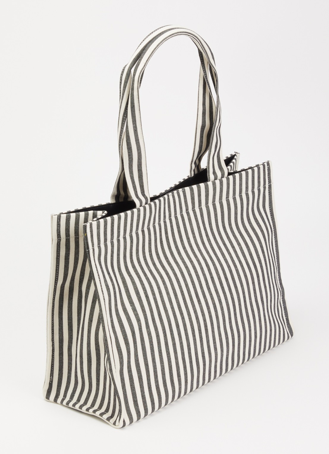 Anine Bing Lara shopper van canvas met streepprint - achterkant 5 gebroken wit