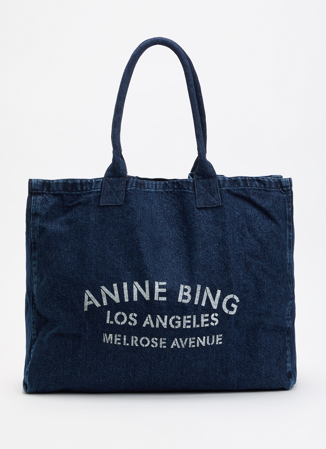 Anine Bing Leo schoudertas van denim met logo - voorkant 2 indigo