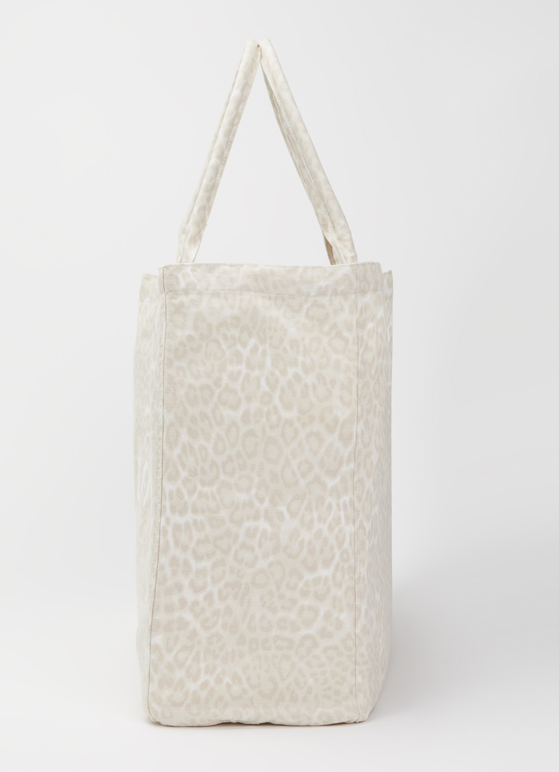 Anine Bing Leo shopper van canvas met panterprint - detail 2 beige