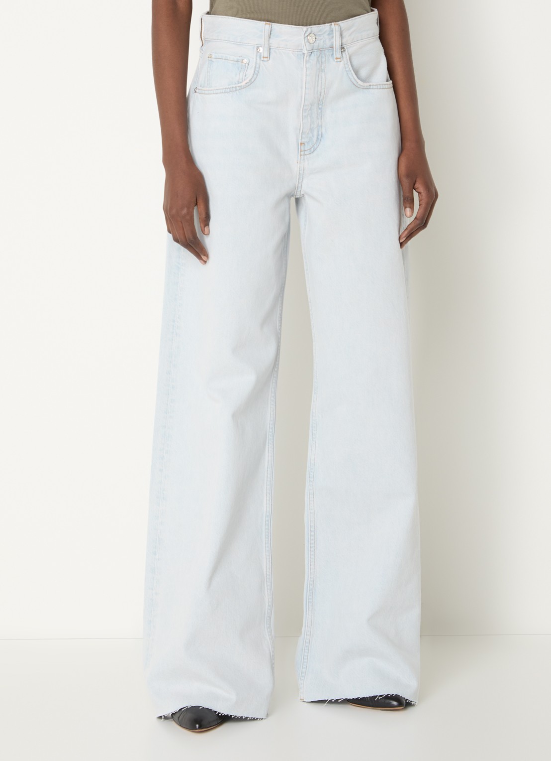Anine Bing Lewis high waist wide leg jeans met lichte wassing - detail 3 indigo