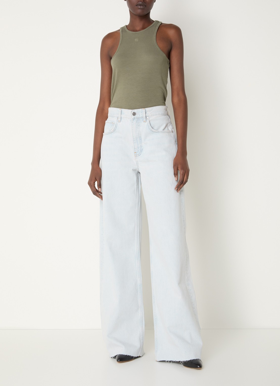 Anine Bing Lewis high waist wide leg jeans met lichte wassing - voorkant 2 indigo