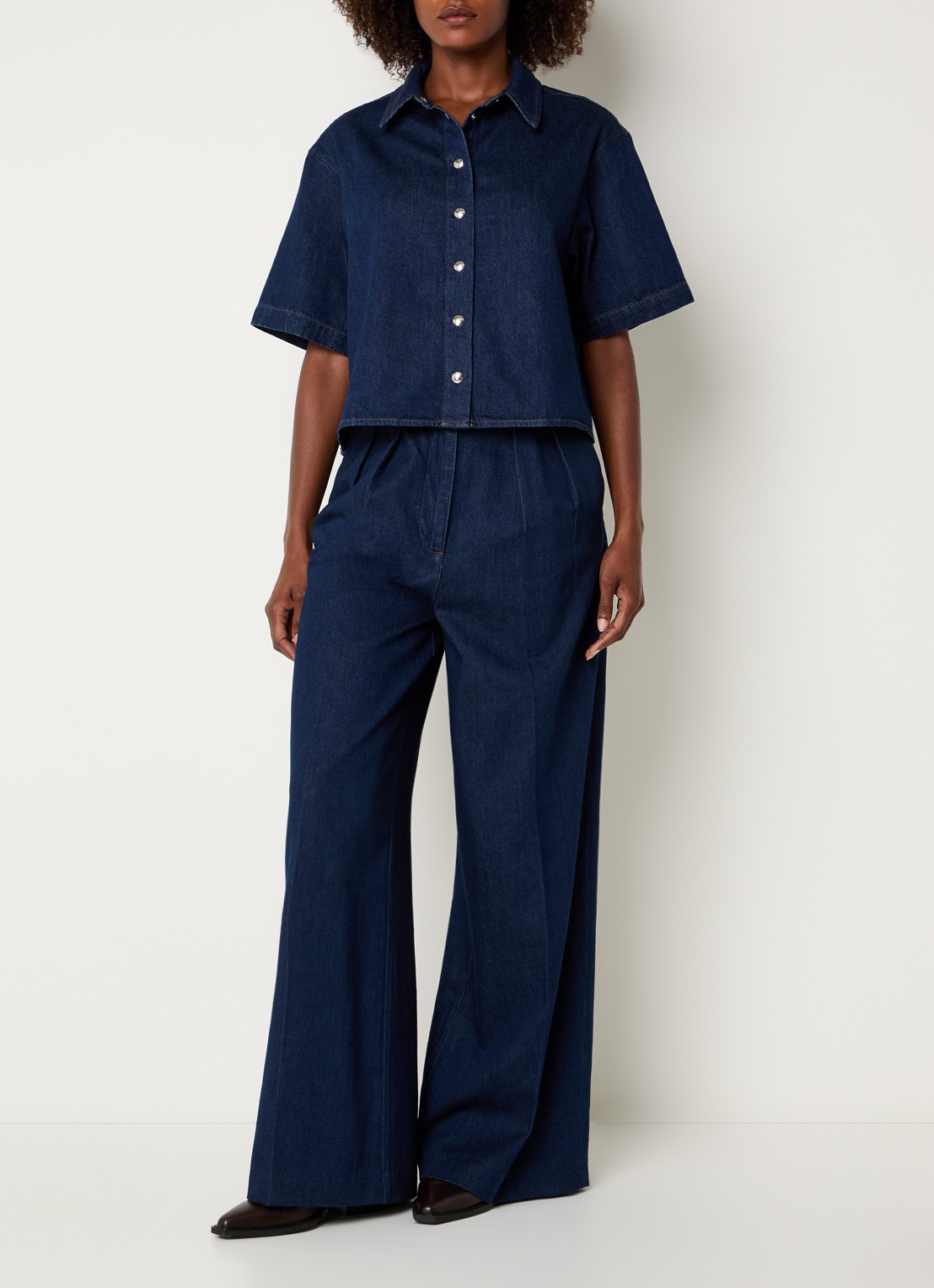 Anine Bing Lincoln blouse van denim - voorkant 2 indigo