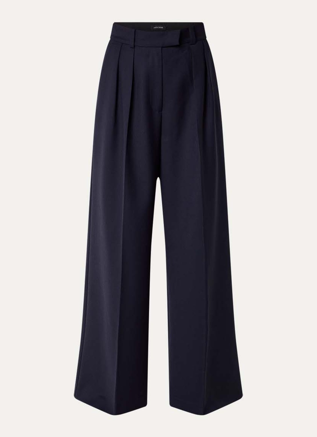 Anine Bing Lou high waist loose fit pantalon in wolblend met persplooi - voorkant 2 donkerblauw