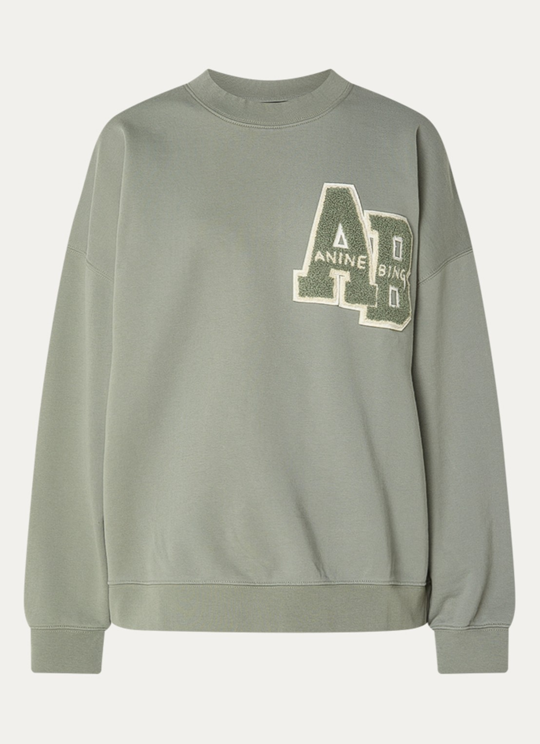 Anine Bing Miles oversized sweater met logoborduring - voorkant 3 olijfgroen