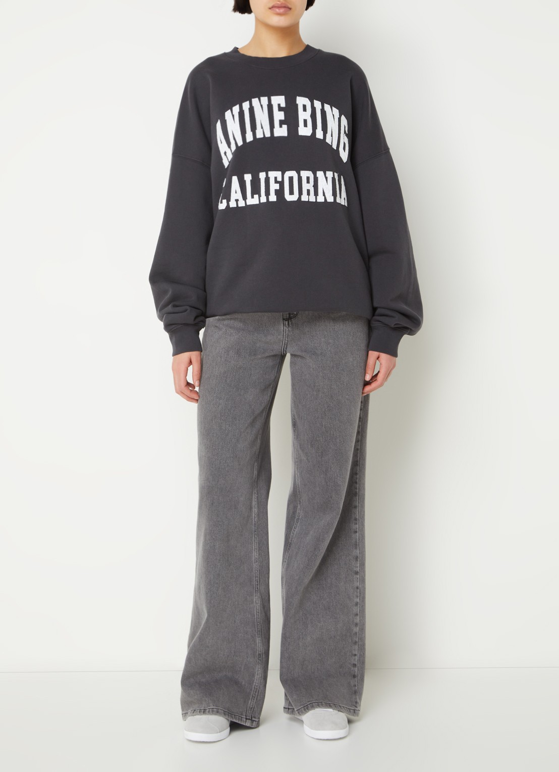 Anine Bing Miles oversized sweater met logoprint - voorkant 4 zwart