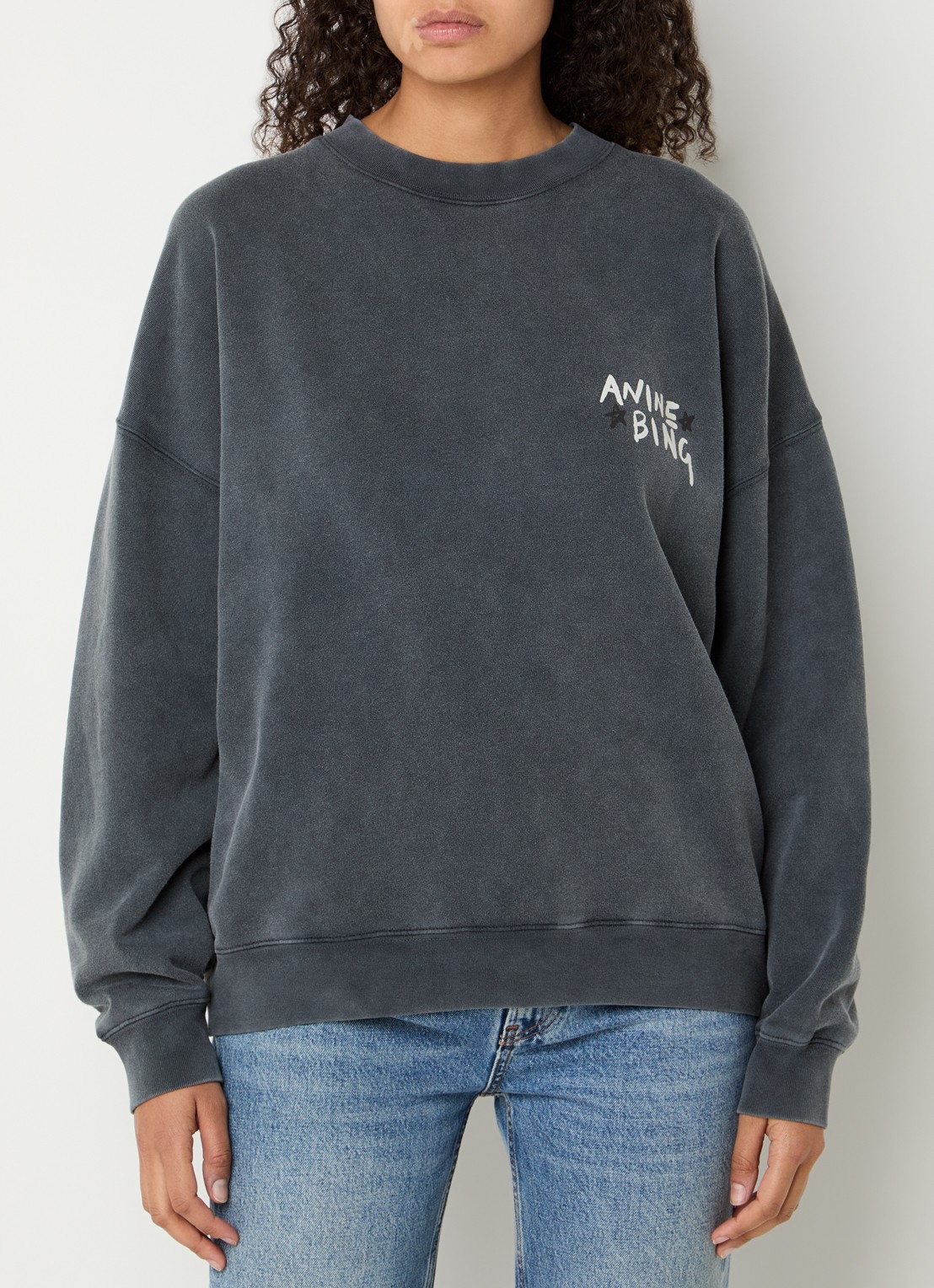 Anine Bing Miles sweater met logo- en backprint - achterkant 3 antraciet