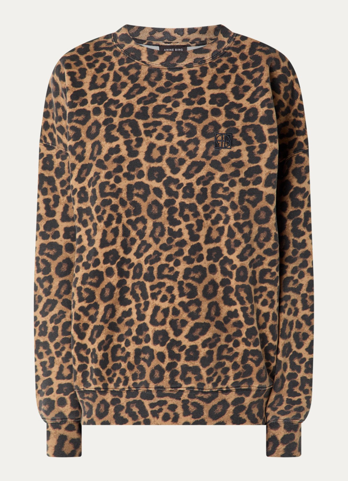 Anine Bing Miles sweater met logo en panterprint - voorkant 2 bruin