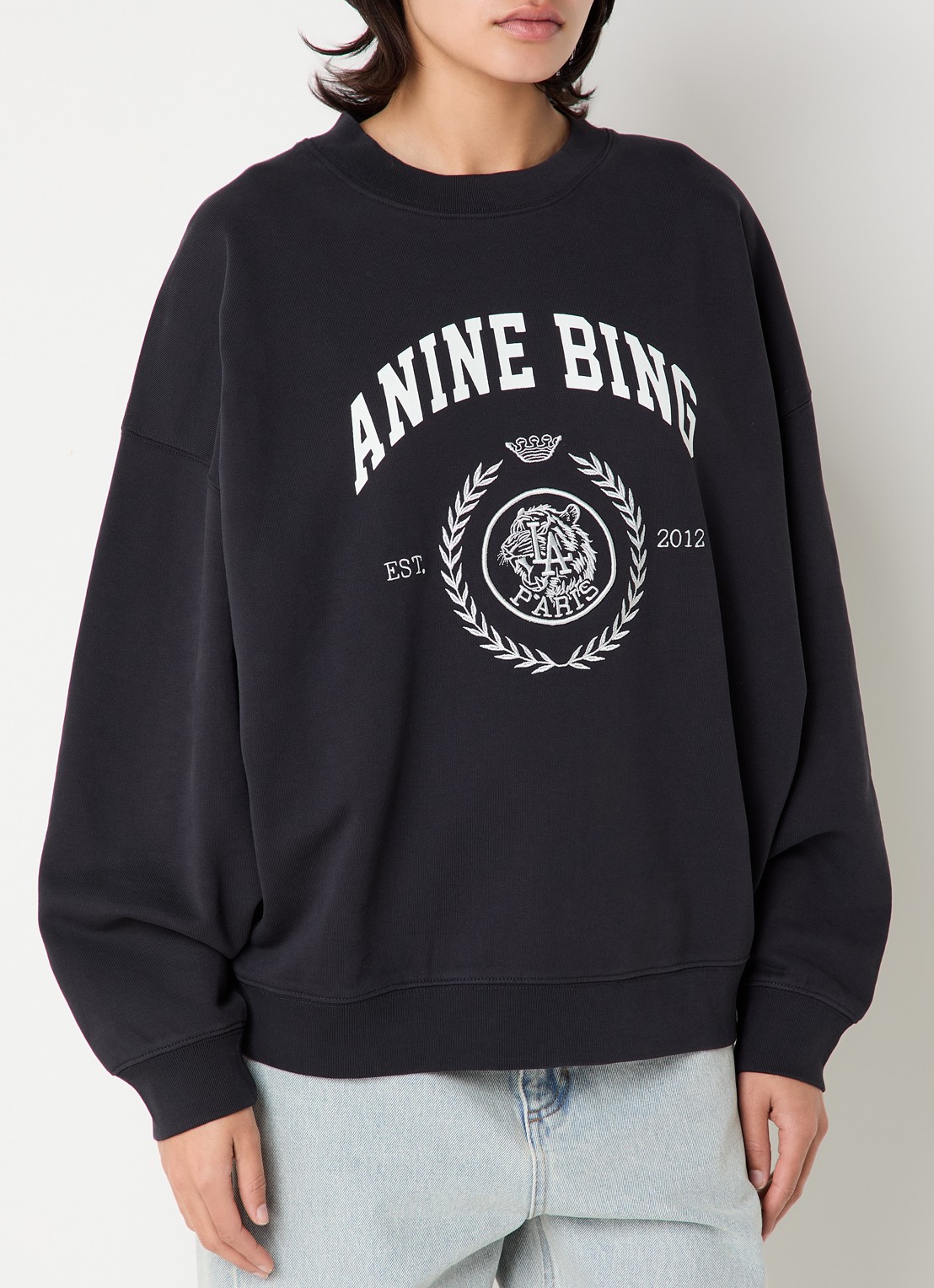 Anine Bing Miles sweater met logo  - detail zwart