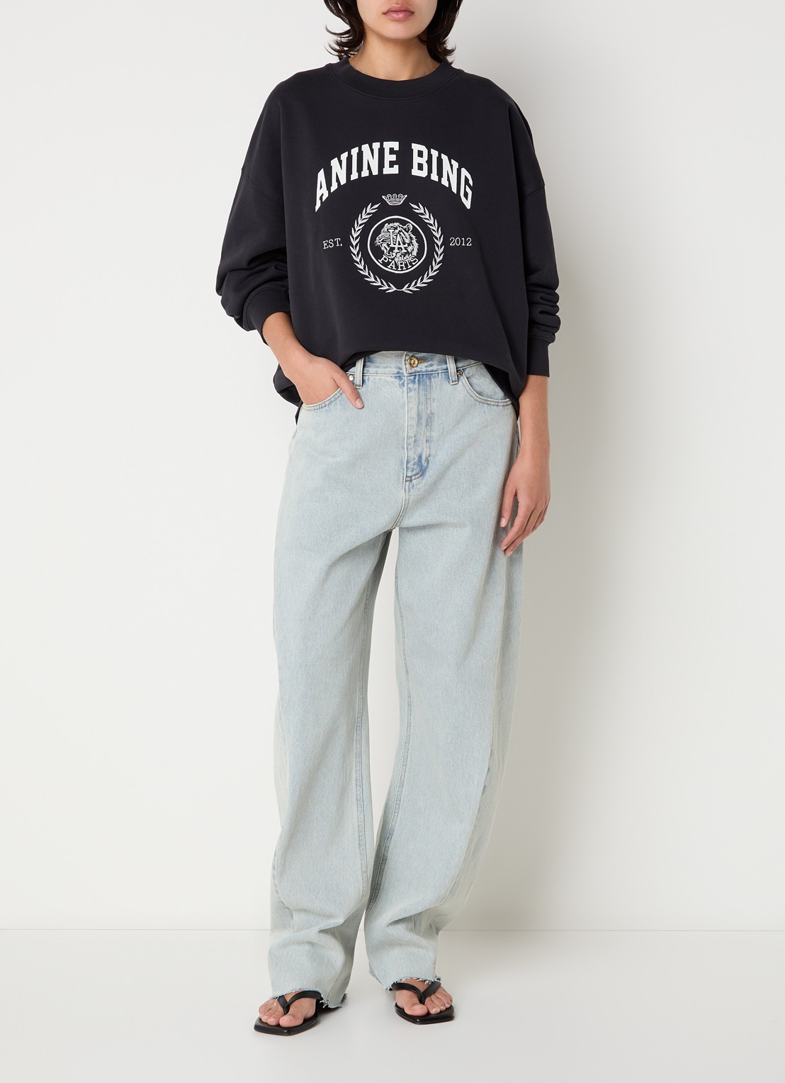 Anine Bing Miles sweater met logo  - voorkant 4 zwart