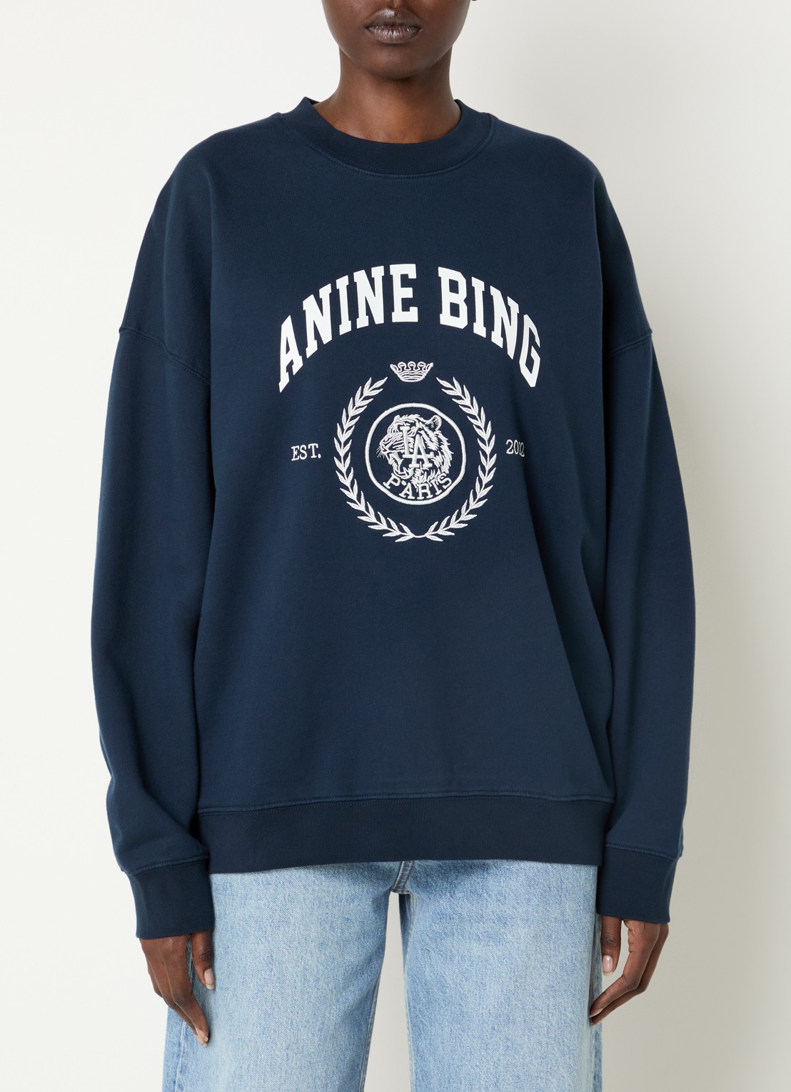 Anine Bing Miles sweater met logoprint - detail 2 donkerblauw