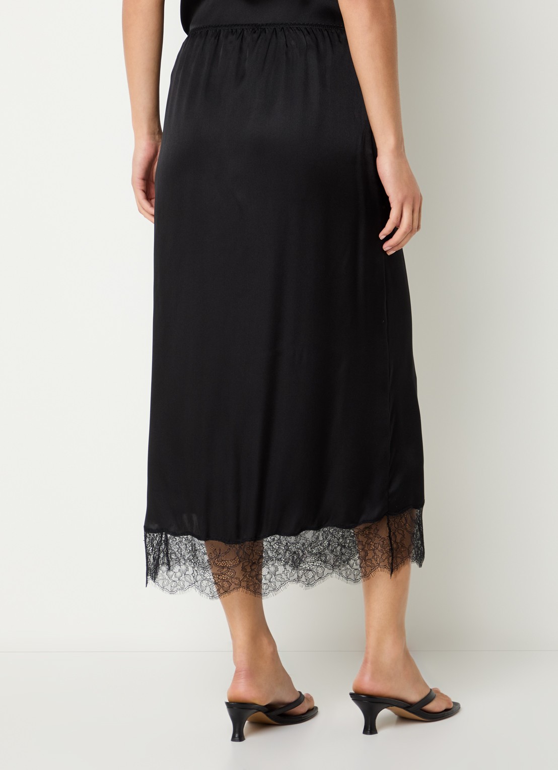 Anine Bing Shelby midi rok in zijdeblend met details van kant - achterkant zwart
