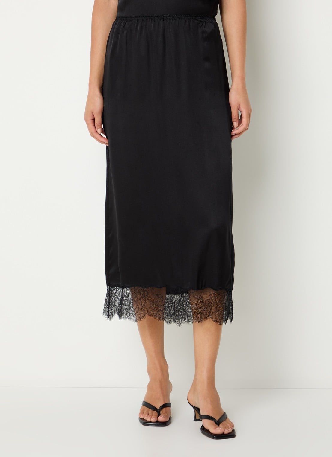 Anine Bing Shelby midi rok in zijdeblend met details van kant - detail 2 zwart