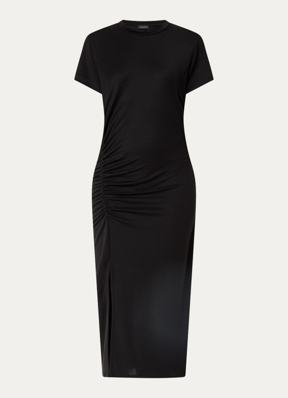 Anine Bing Vida midi jurk met plooidetail - voorkant 3 zwart