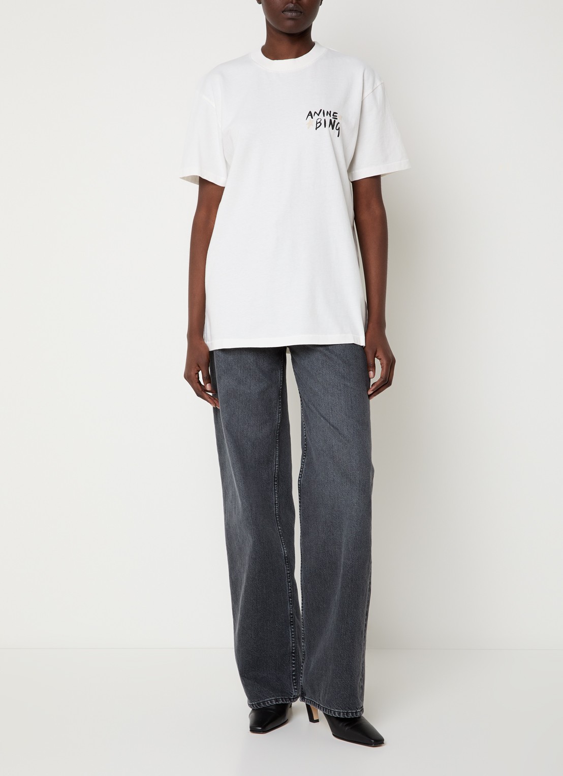 Anine Bing Walker T-Shirt met logo- en backprint - voorkant 2 wit