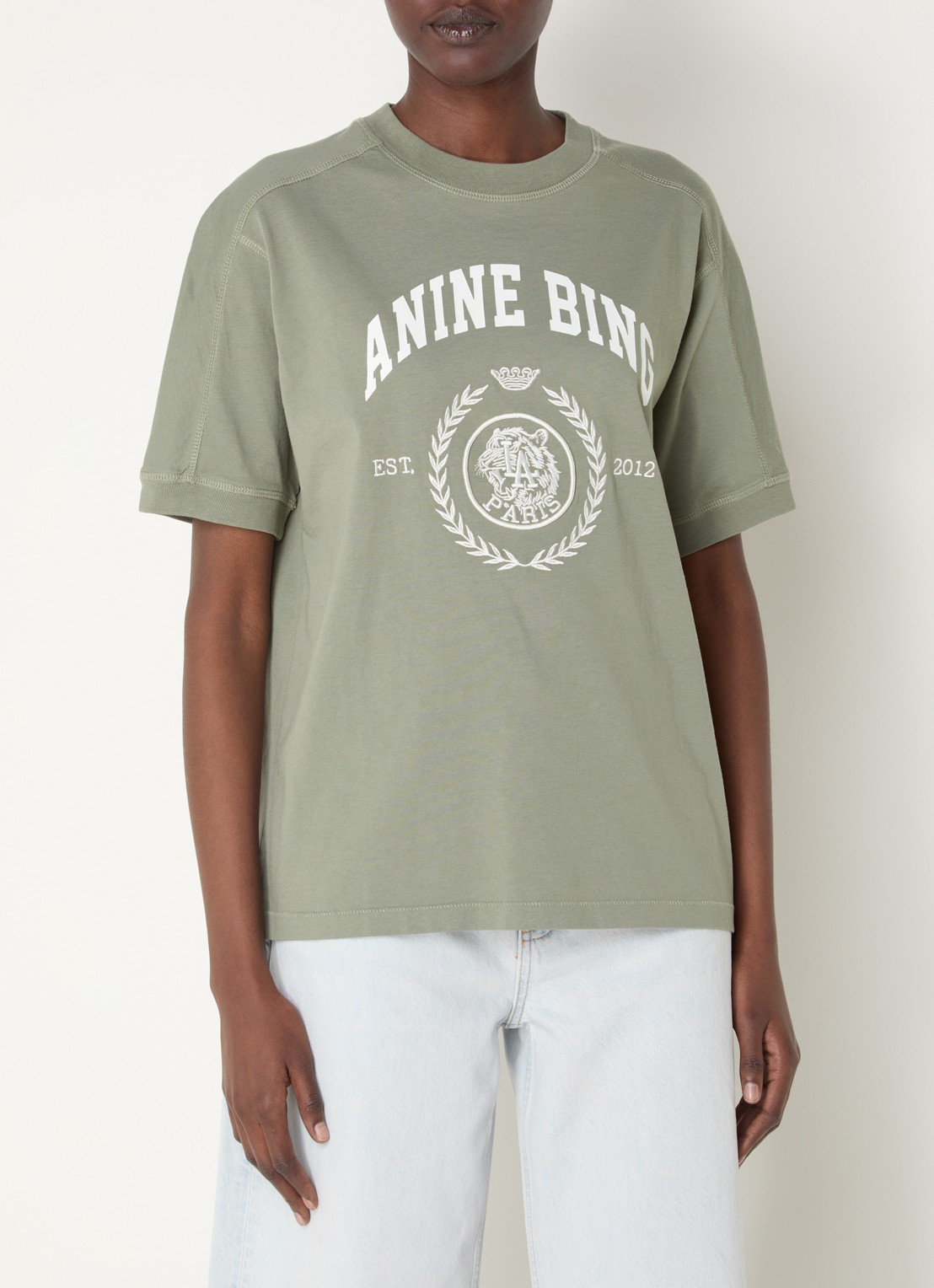 Anine Bing Walker T-shirt met logoprint - detail olijfgroen