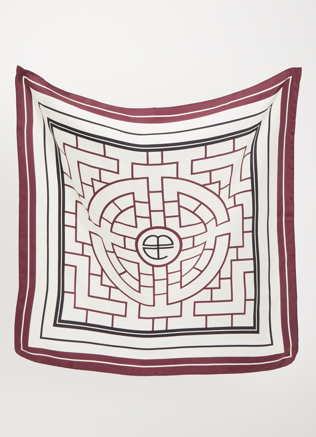 Anine Bing York sjaal van zijde met logoprint 60 x 60 cm - detail bordeauxrood
