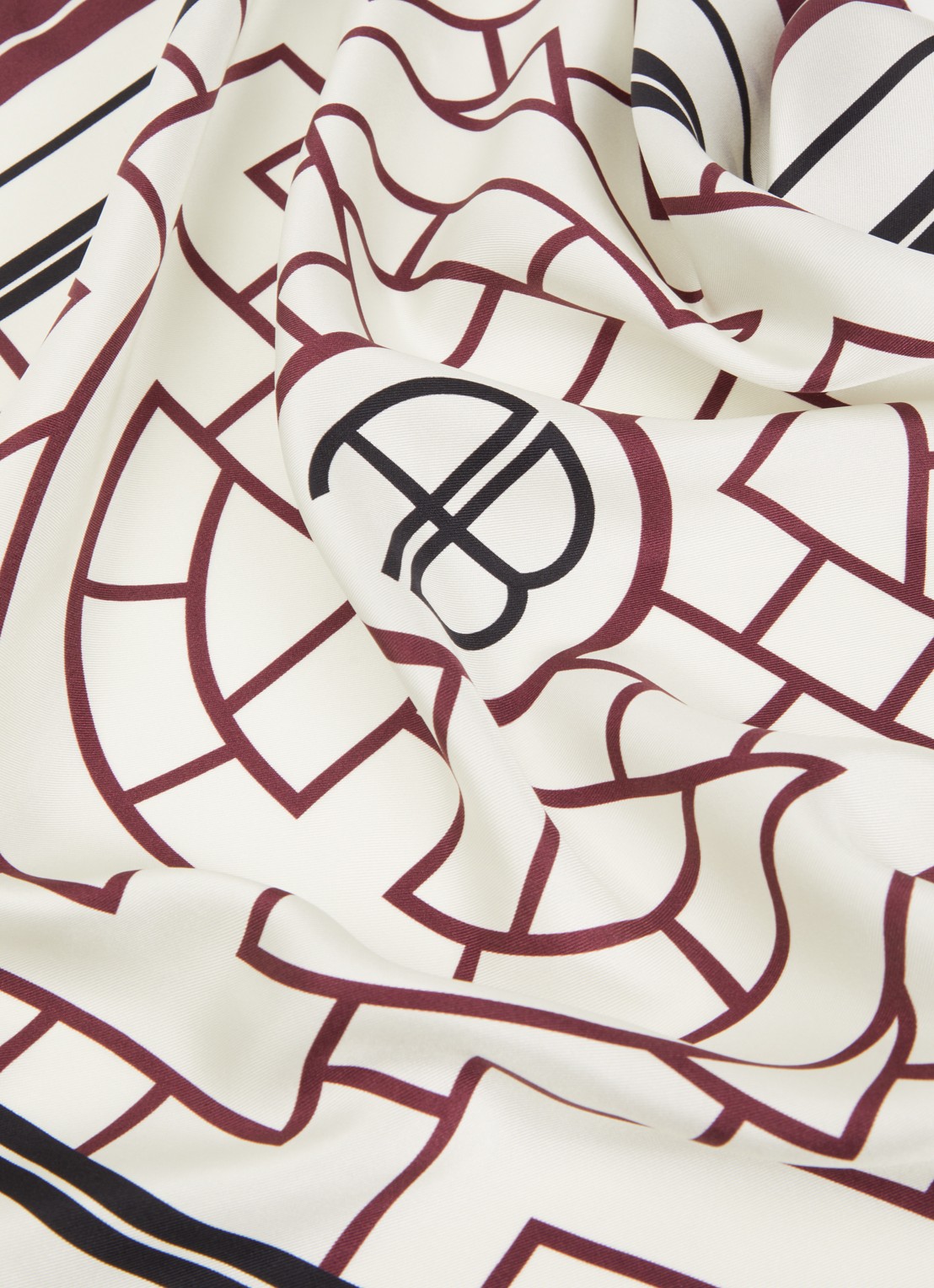 Anine Bing York sjaal van zijde met logoprint 60 x 60 cm - detail 2 bordeauxrood