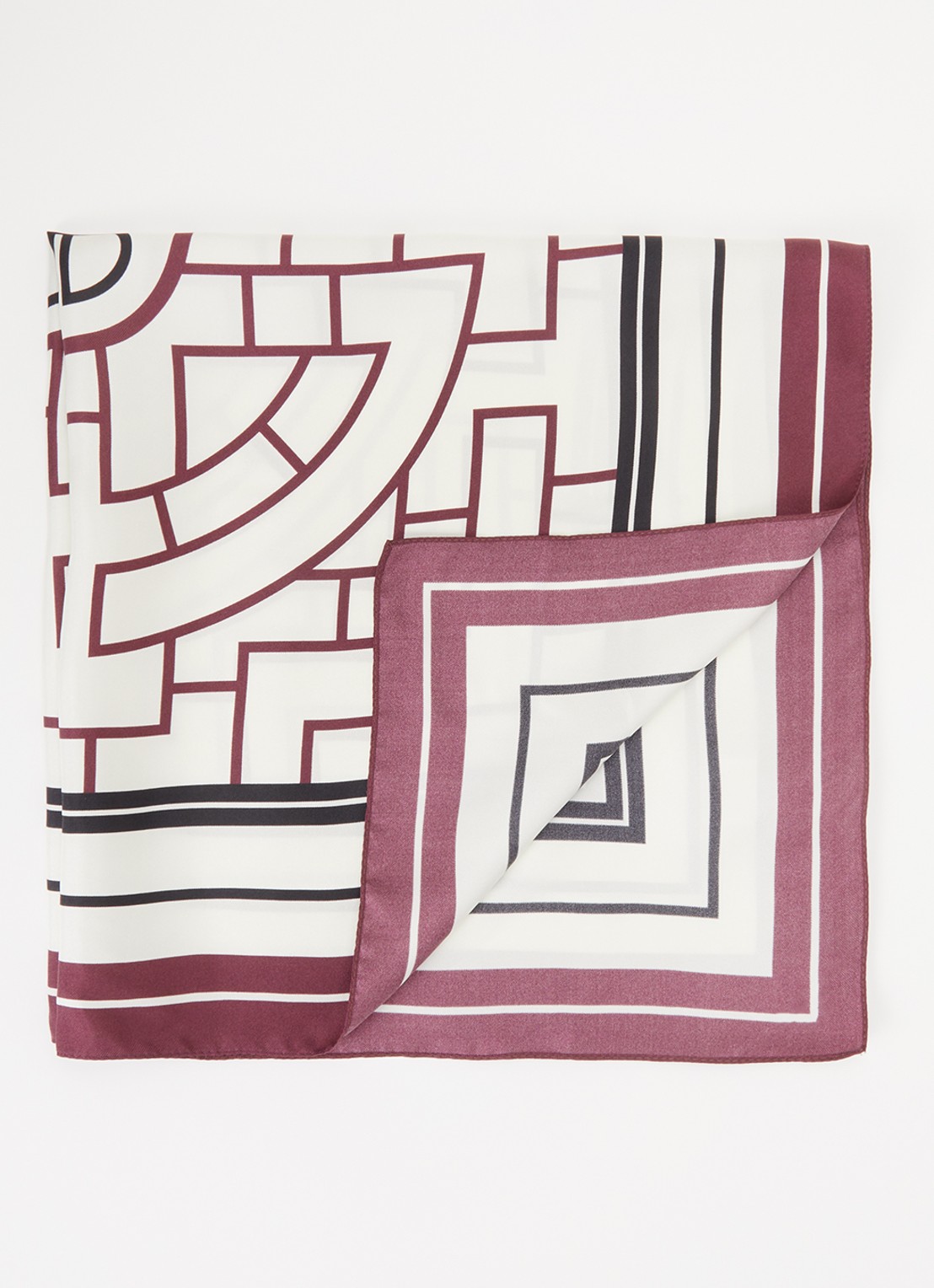 Anine Bing York sjaal van zijde met logoprint 60 x 60 cm - voorkant 3 bordeauxrood