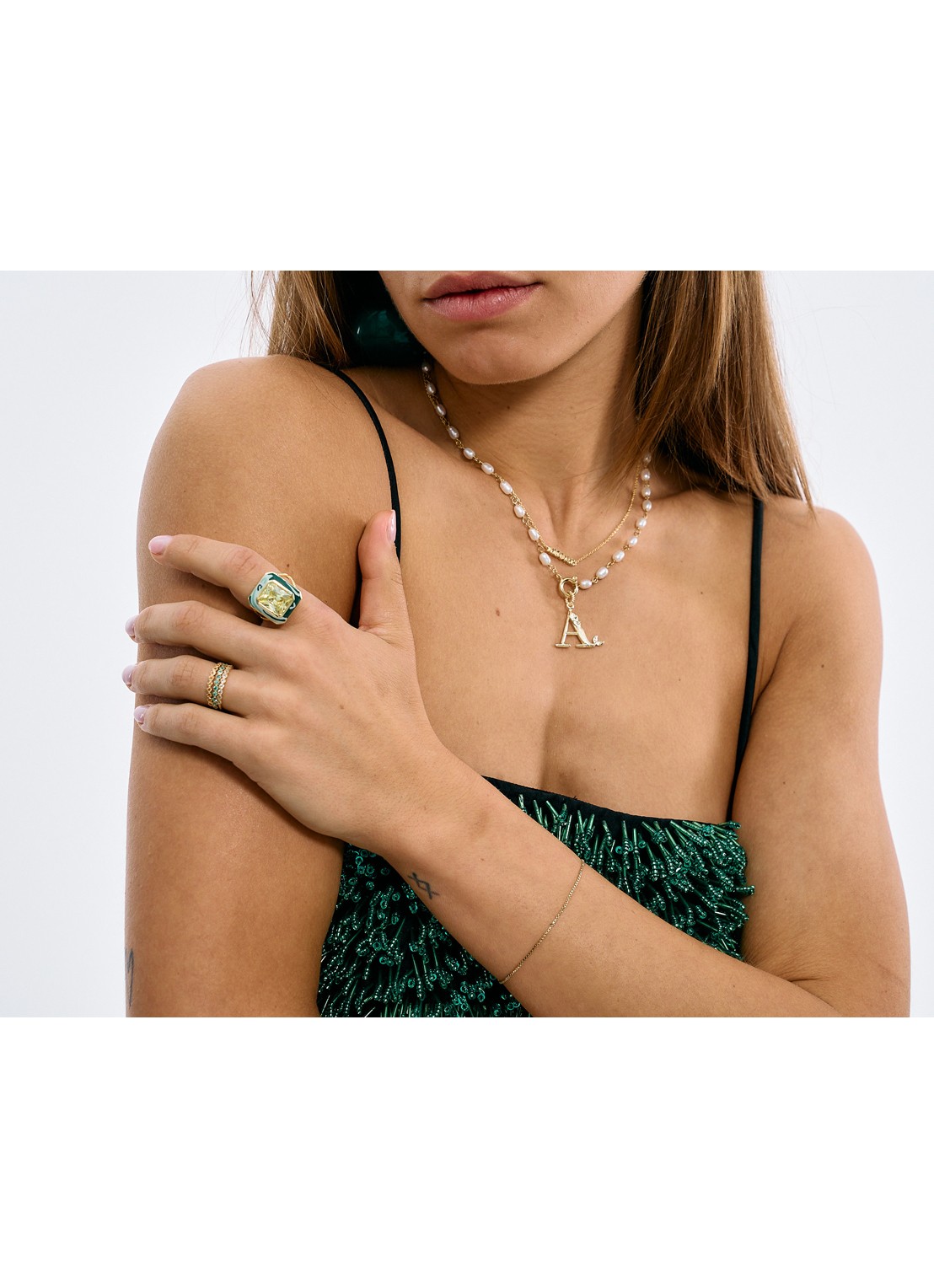 Anna + Nina Alba Verde ring verguld - detail 4 goud