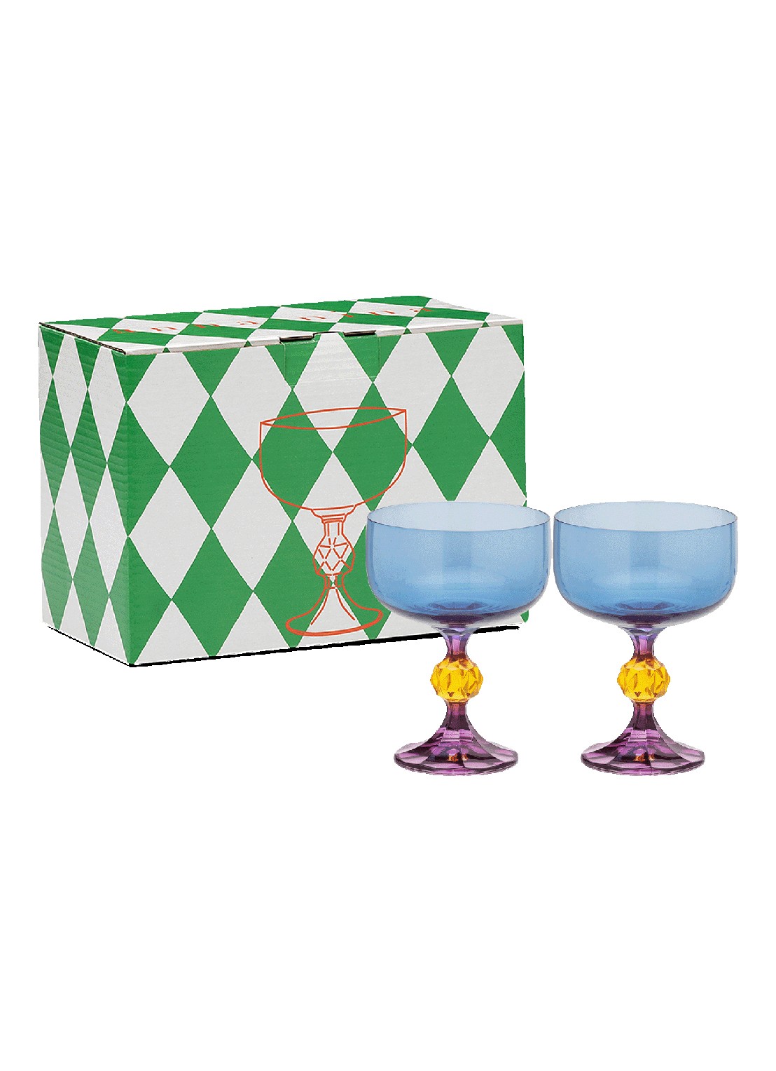 Anna + Nina Bliss cocktailglas set van 2 - voorkant 2 multicolor