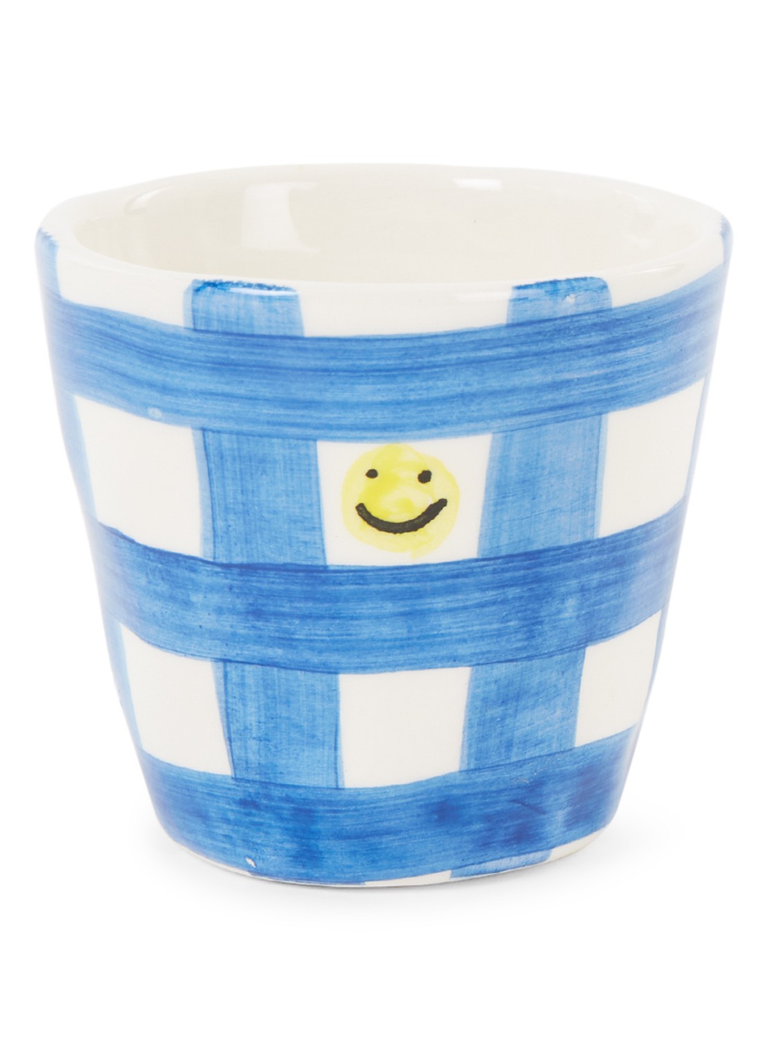 Anna + Nina Checkered Smiley espressokopje 10 cl - voorkant 2 blauw