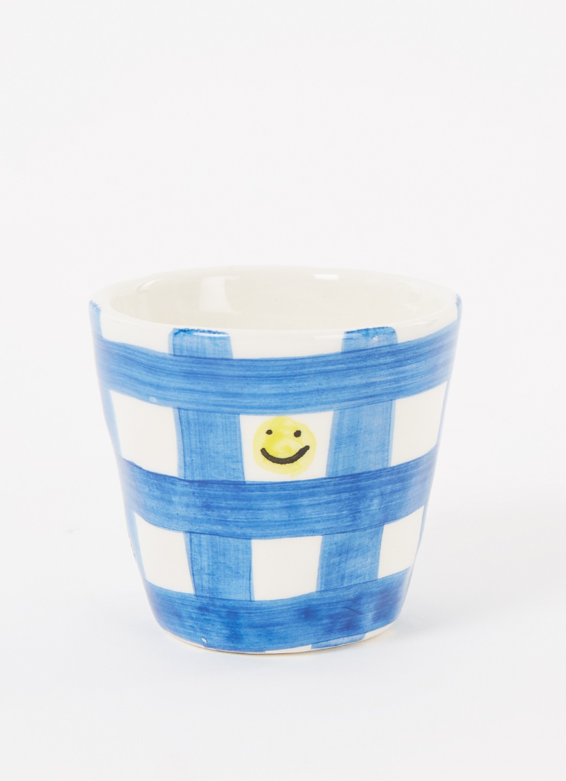Anna + Nina Checkered Smiley espressokopje 10 cl - voorkant 3 blauw