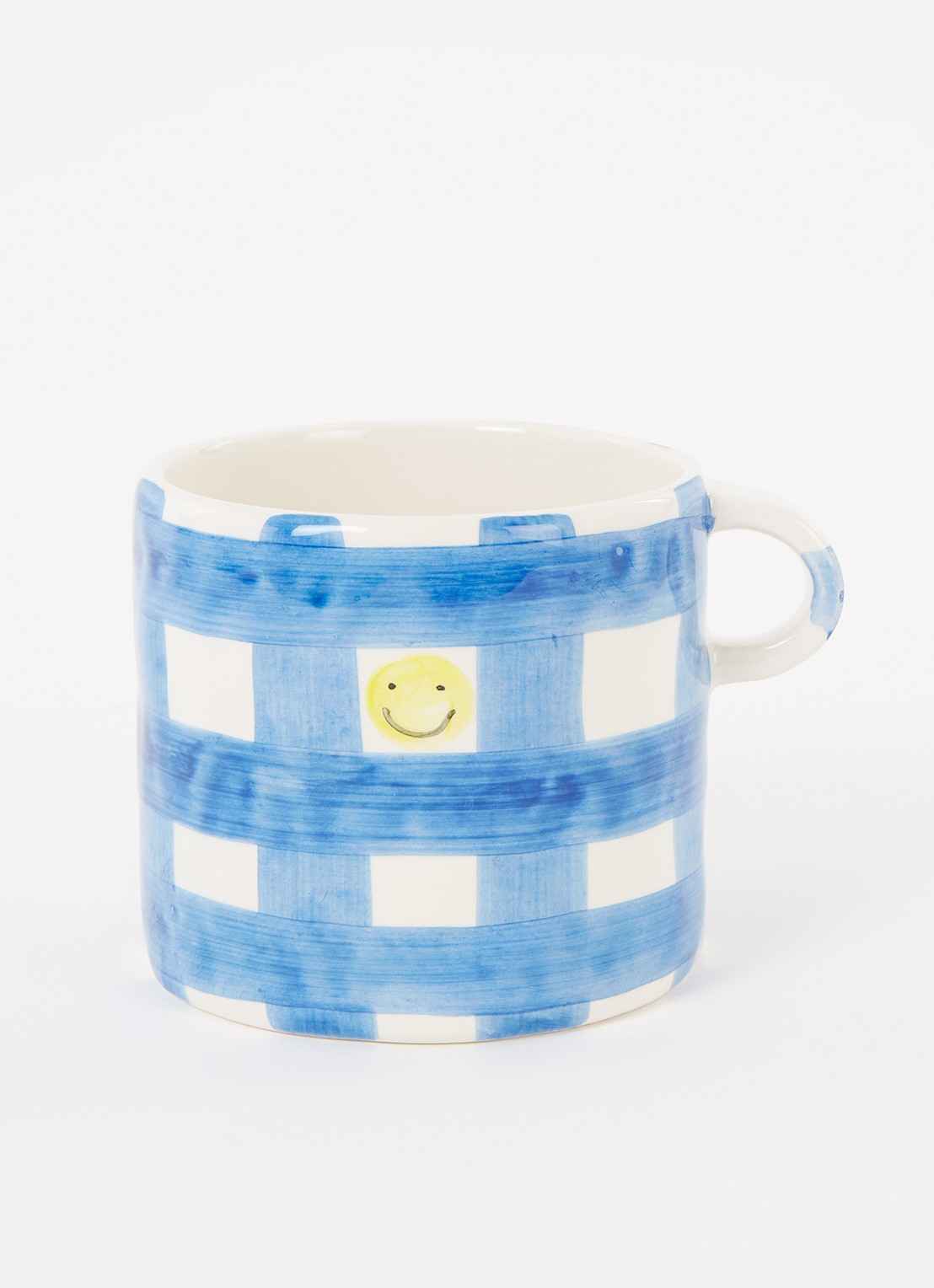 Anna + Nina Checkered Smiley mok 45 cl - voorkant 2 blauw