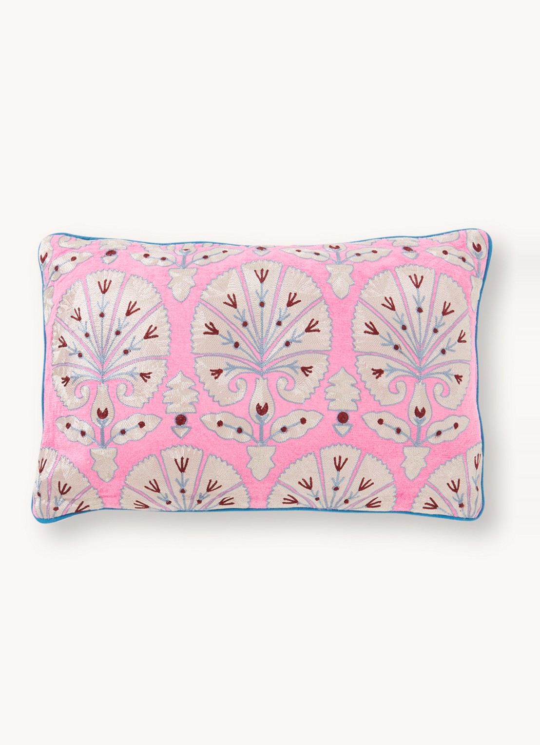 Anna + Nina Daisy Suzani Embroidered sierkussen 14 x 22 cm - voorkant 3 roze