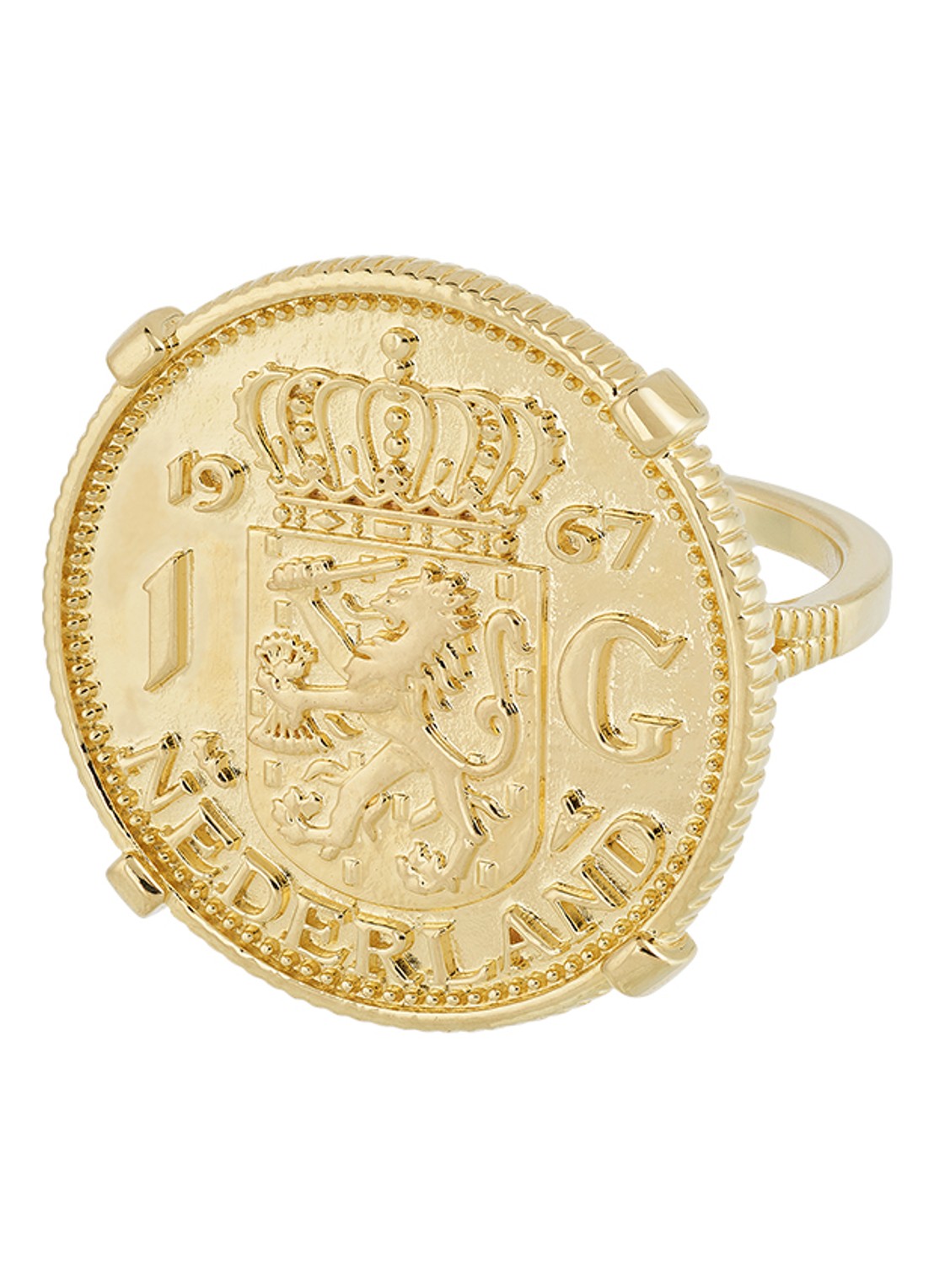 Anna + Nina Fortunate Coin ring verguld - voorkant goud