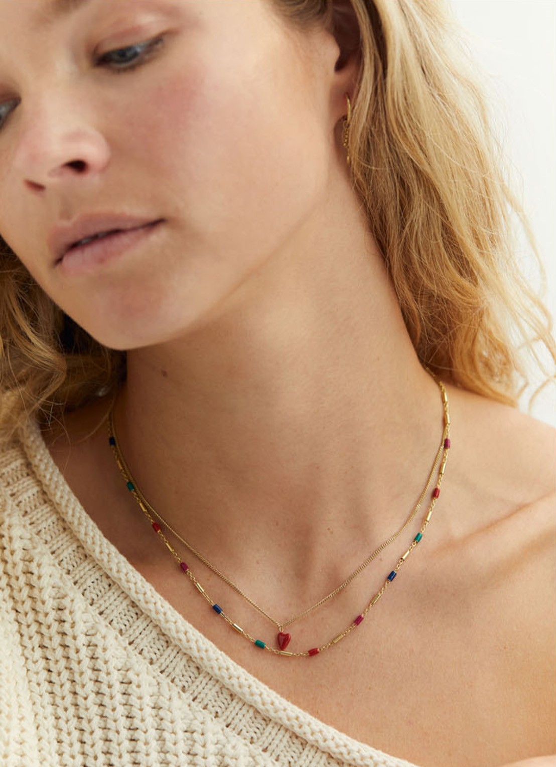 Anna + Nina Heart Beat ketting verguld  - voorkant 2 goud