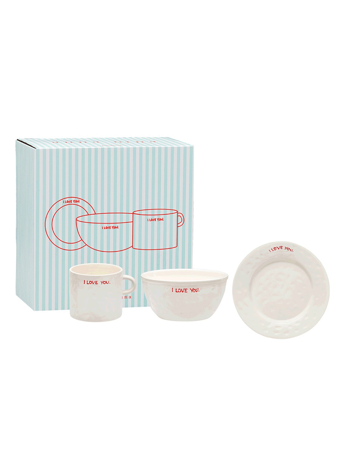 Anna + Nina I Love You Breakfast serviesset 3-delig - voorkant 2 multicolor