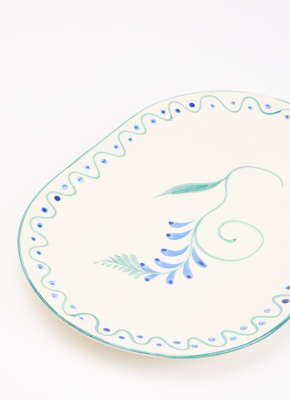 Anna + Nina Indigo Flora serveerschaal 36 cm  - voorkant 2 blauw