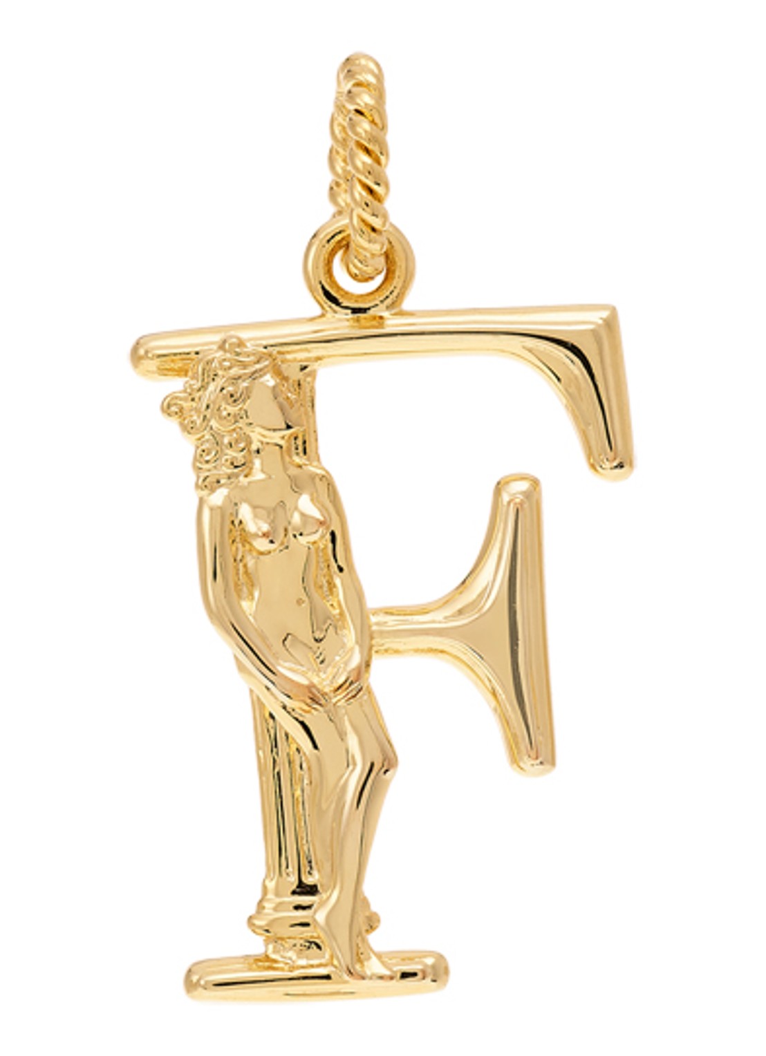 Anna + Nina Initial muse hanger F verguld  - voorkant goud