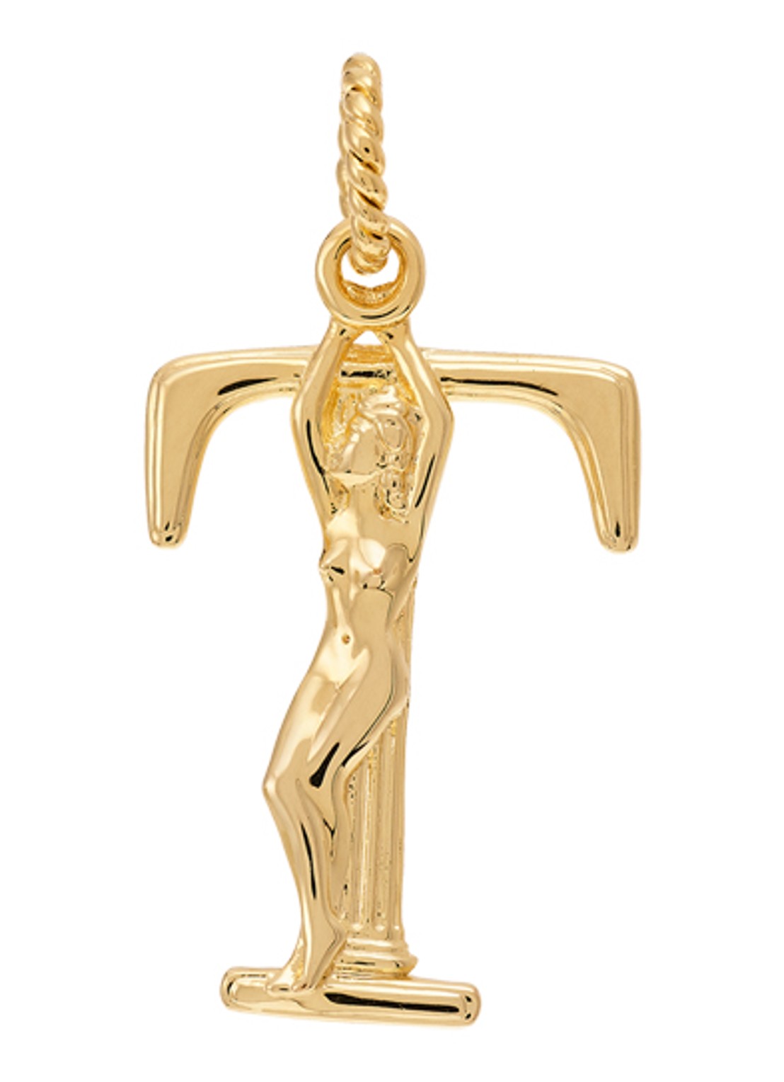 Anna + Nina Initial muse hanger T verguld - voorkant goud