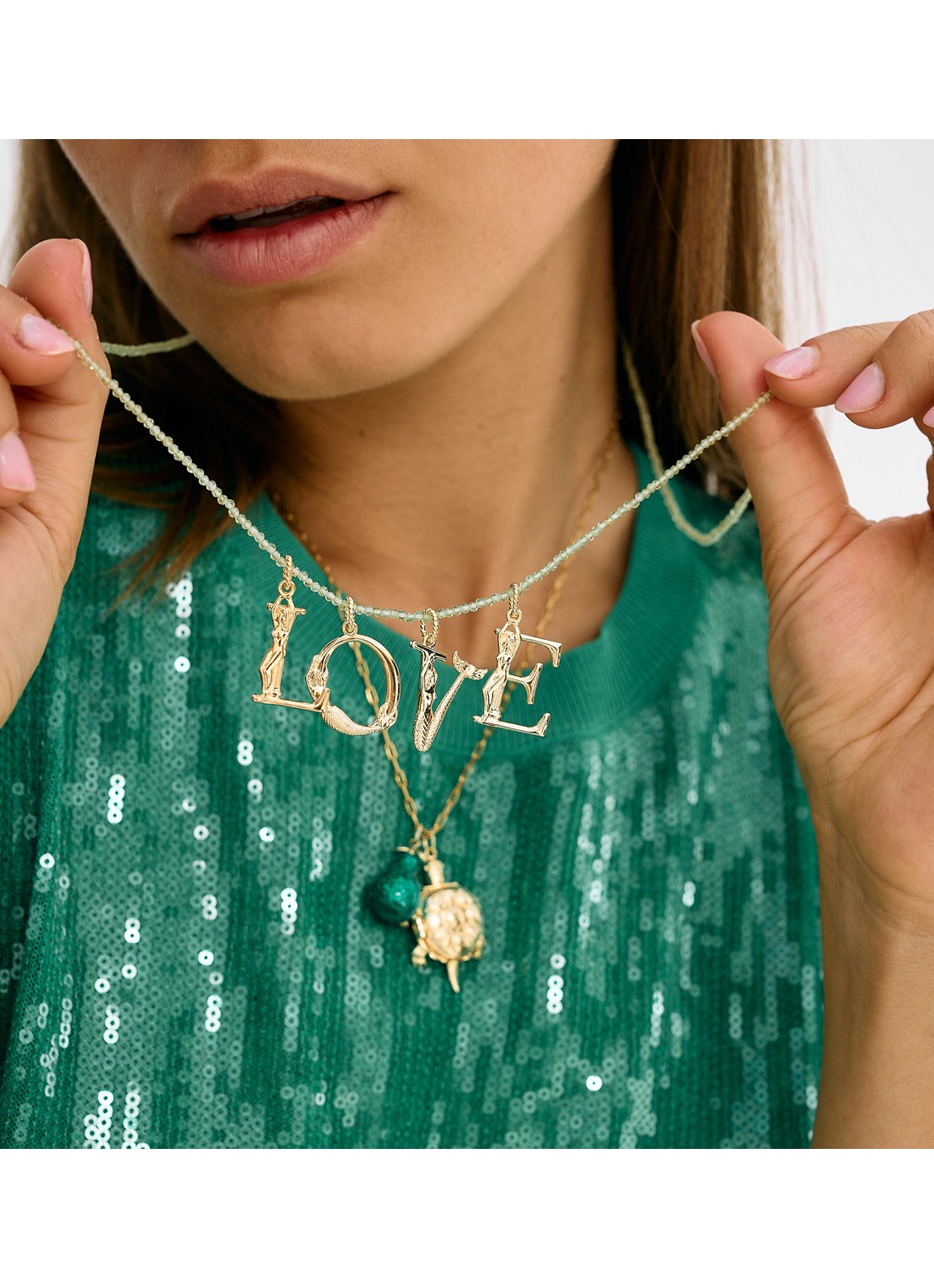 Anna + Nina Peridot Gemstone ketting - achterkant 3 goud