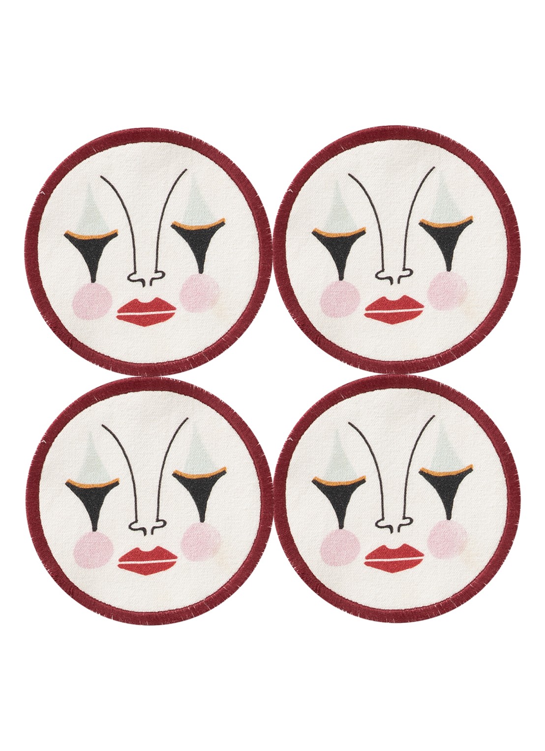 Anna + Nina Pierrot onderzetter set van 4 - voorkant creme