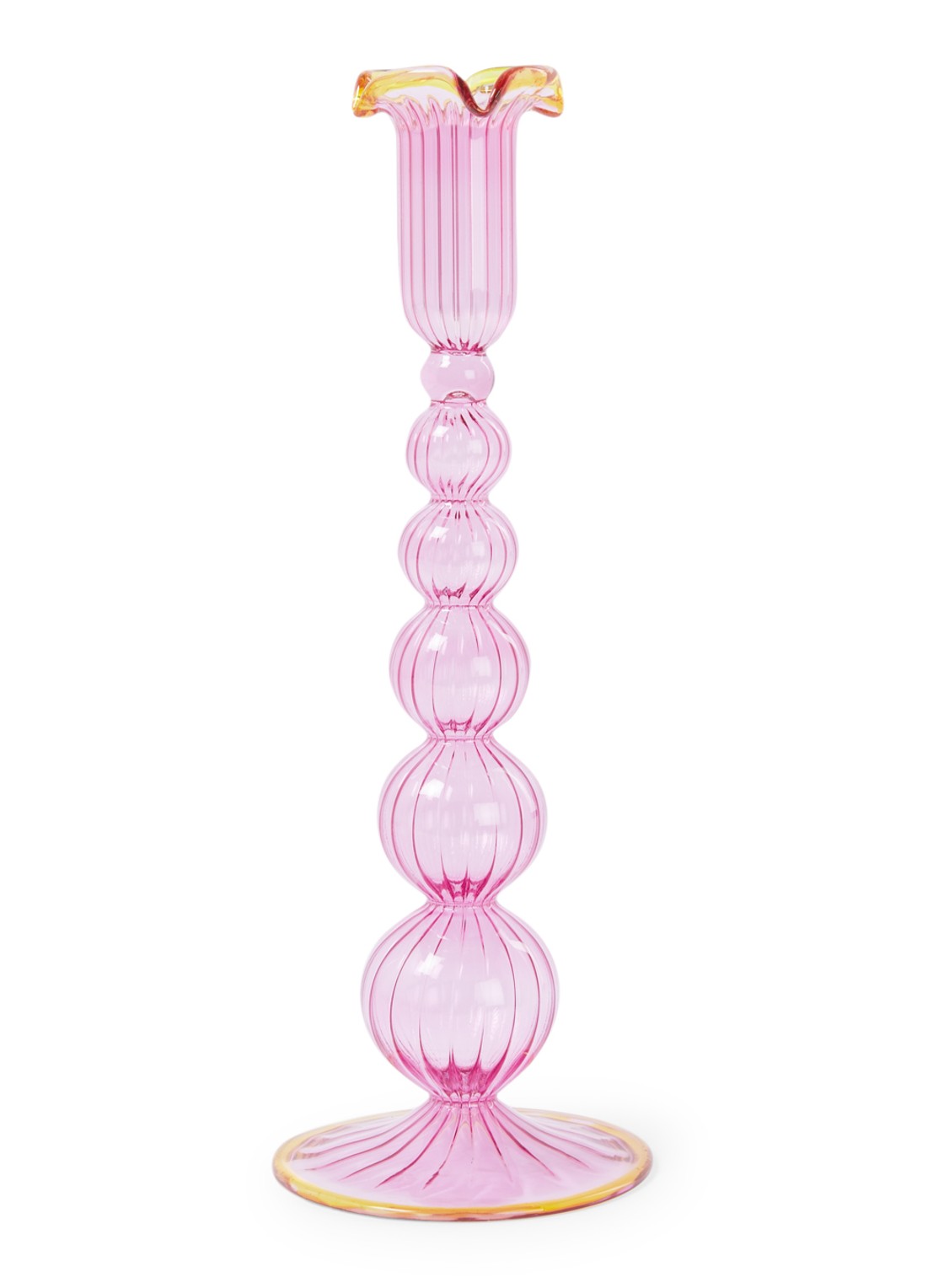 Anna + Nina Piped kandelaar 25 cm  - voorkant 3 roze